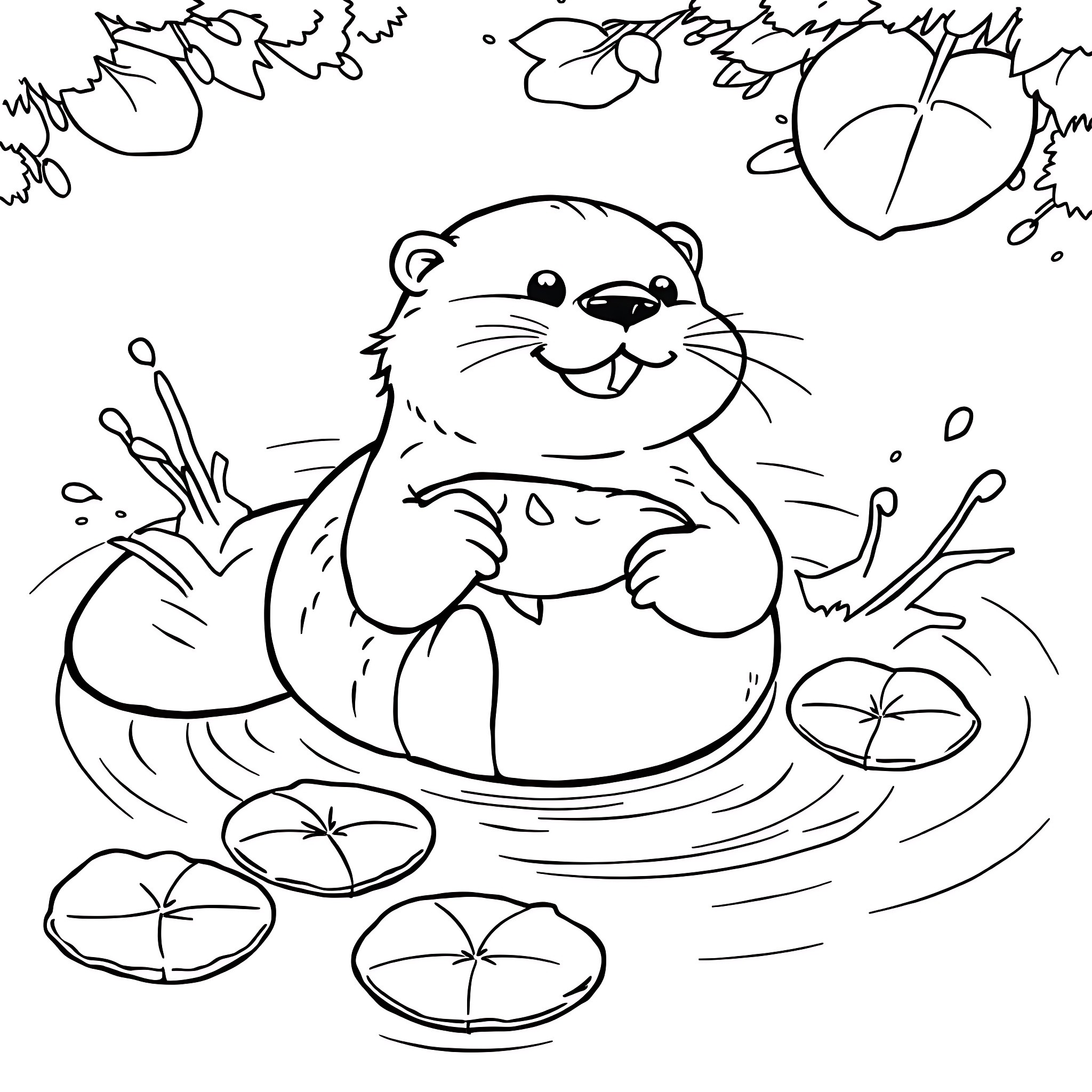 Otter enjoying time in the water Coloring Page (free black-and-white line drawing printable PDF for all, from beginners to advanced learners, including children, teens, adults, and seniors)