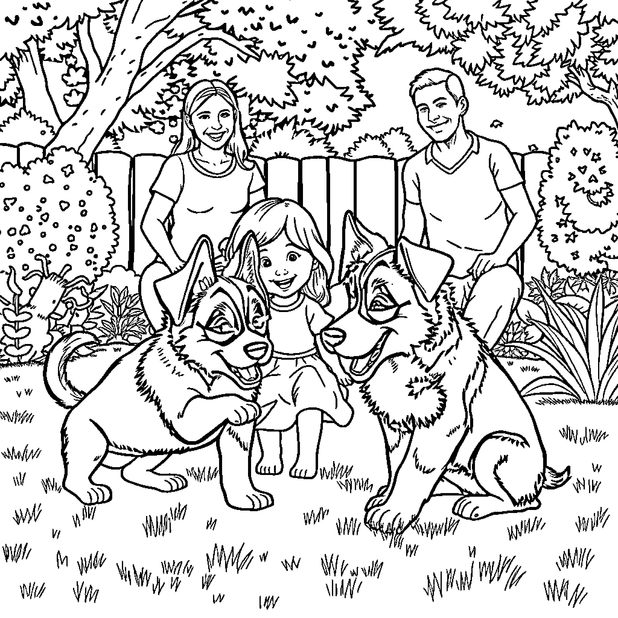 Bluey's family adventure in the park Coloring Page (free black-and-white line drawing printable PDF for all, from beginners to advanced learners, including children, teens, adults, and seniors)