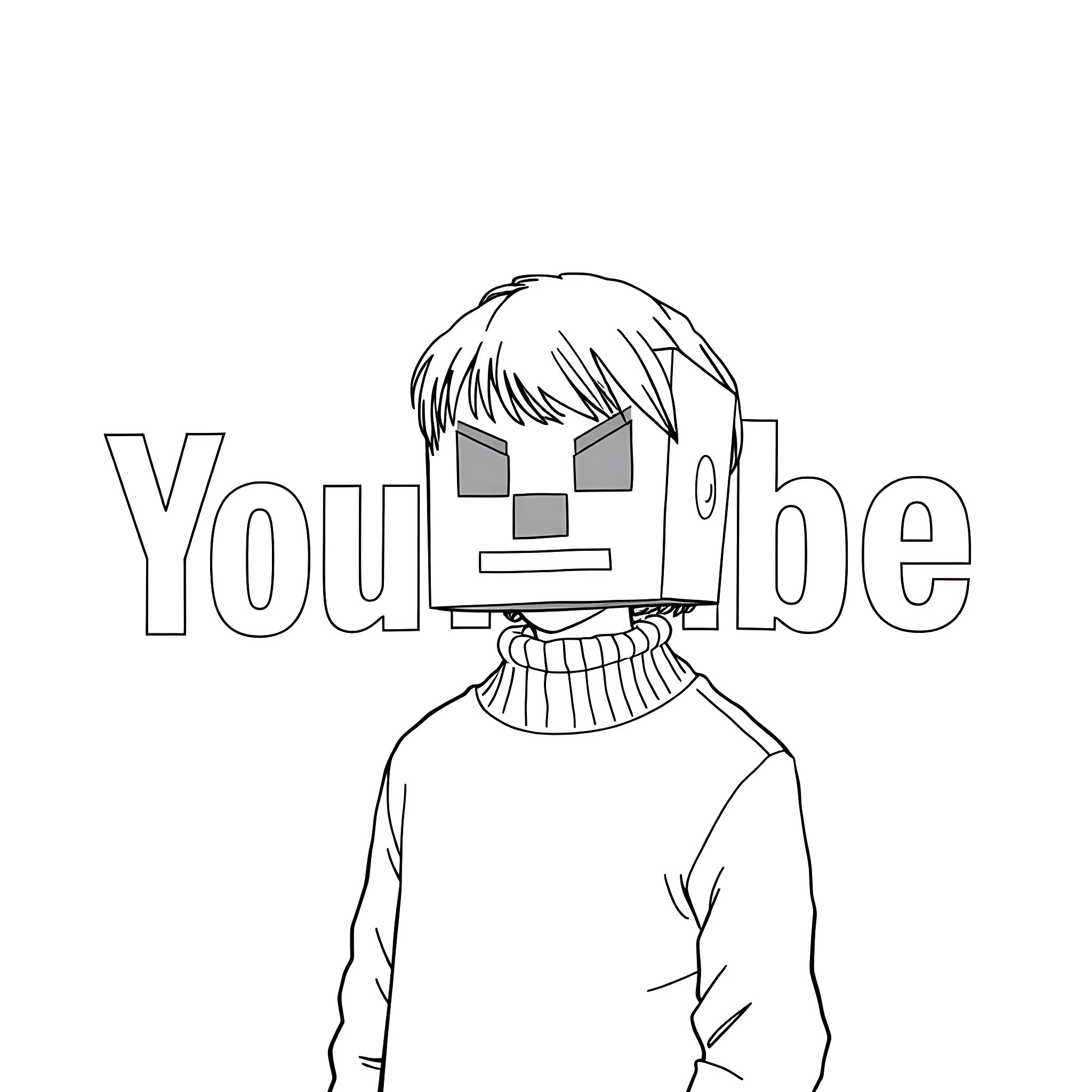 Boy wearing YouTube logo on his face Coloring Page (free black-and-white line drawing printable PDF for all, from beginners to advanced learners, including children, teens, adults, and seniors)