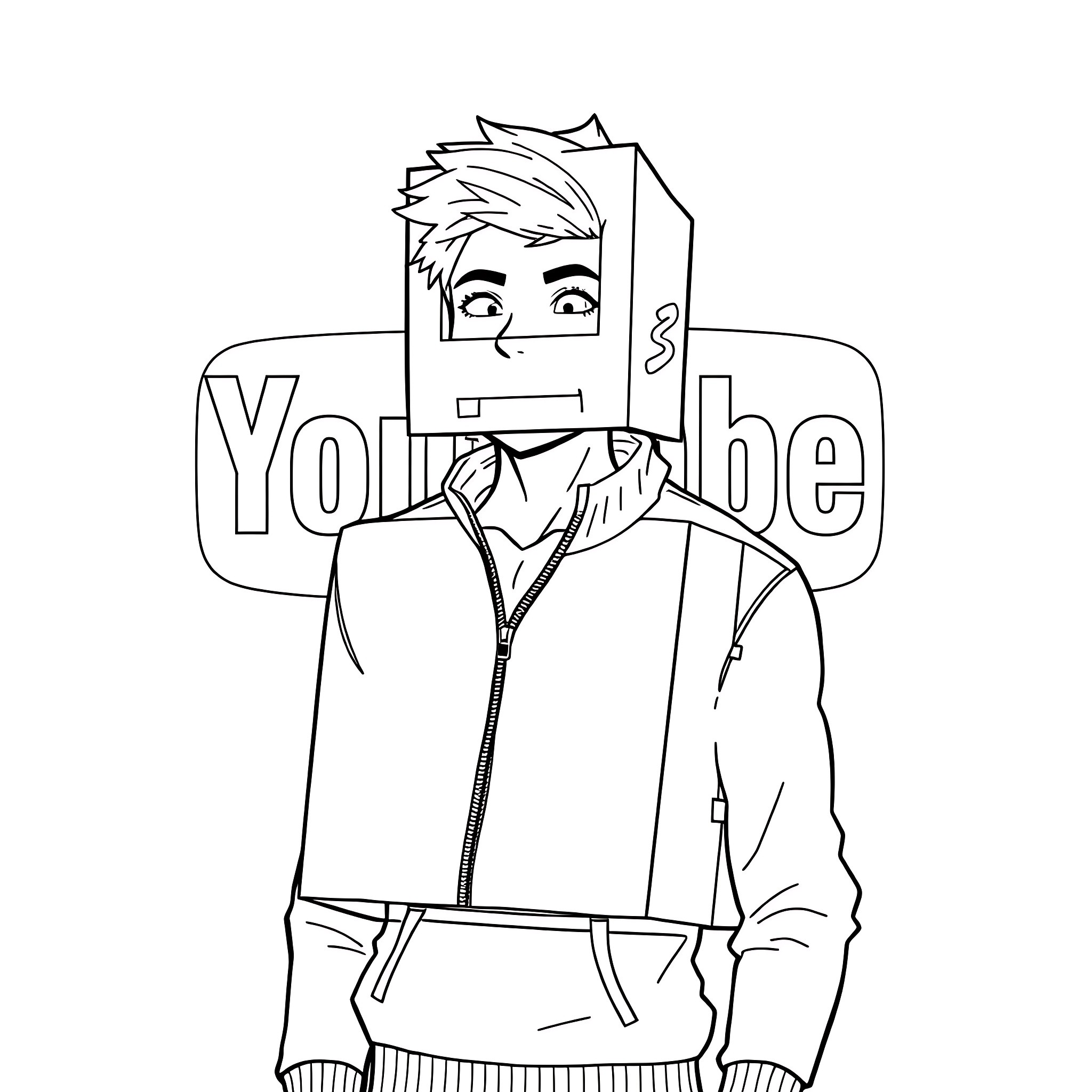 Man in casual outfit with YouTube logo Coloring Page (free black-and-white line drawing printable PDF for all, from beginners to advanced learners, including children, teens, adults, and seniors)