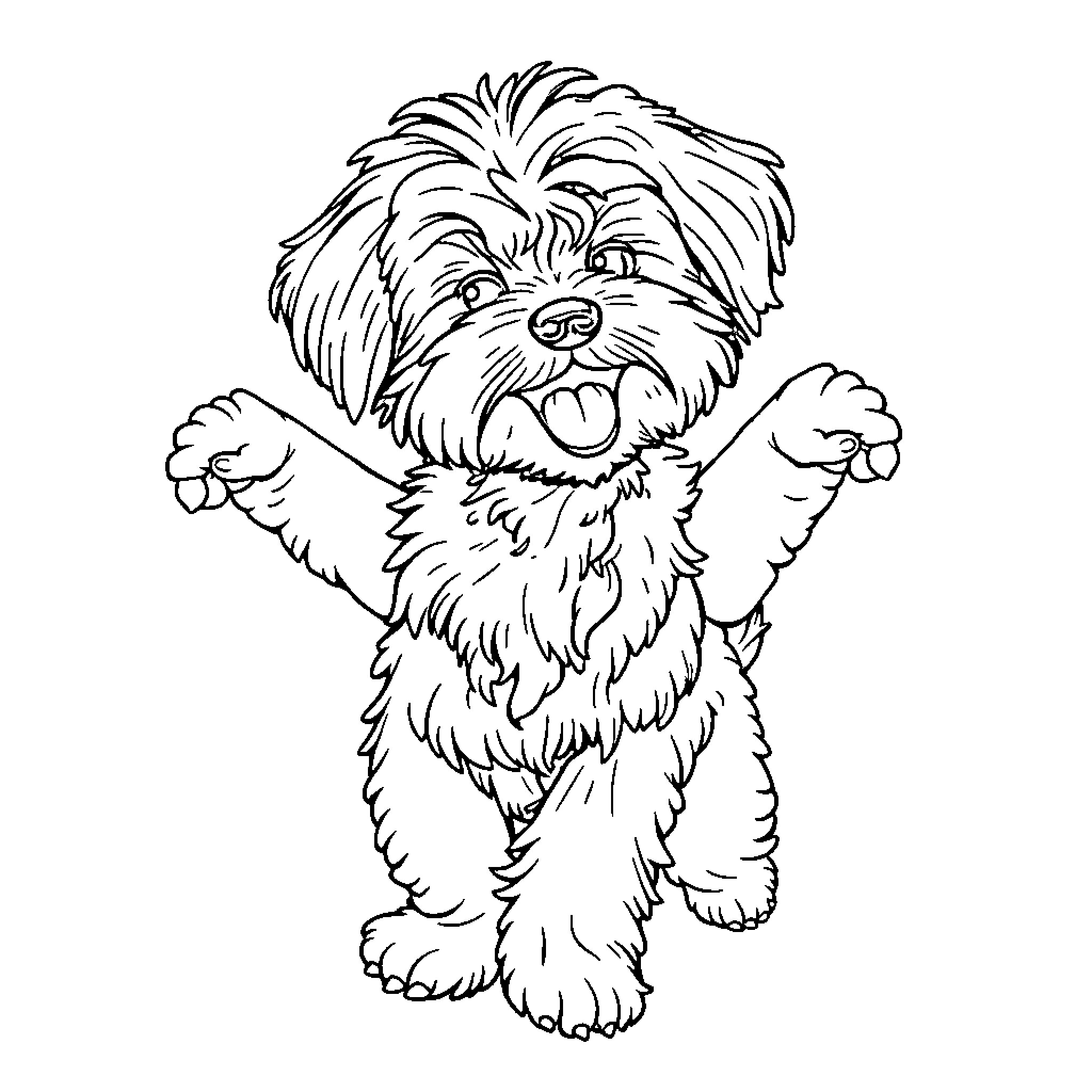 Maltese Dog Excited and Playful Coloring Page (free black-and-white line drawing printable PDF for all, from beginners to advanced learners, including children, teens, adults, and seniors)