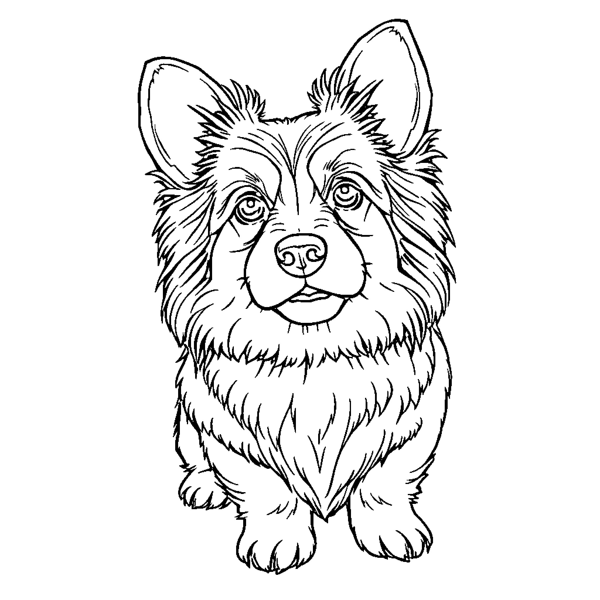 Dog with a friendly expression Coloring Page (free black-and-white line drawing printable PDF for all, from beginners to advanced learners, including children, teens, adults, and seniors)