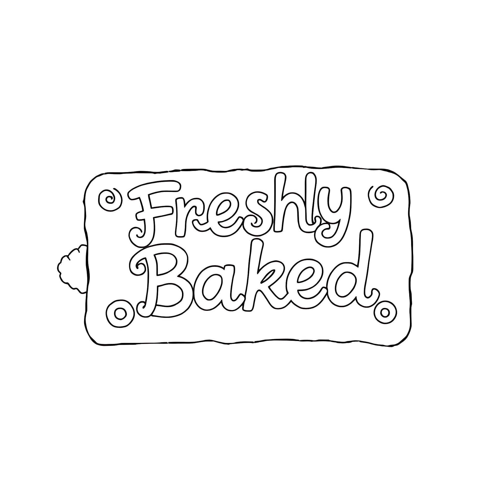 Gingerbread freshly baked sign Coloring Page (free black-and-white line drawing printable PDF for all, from beginners to advanced learners, including children, teens, adults, and seniors)