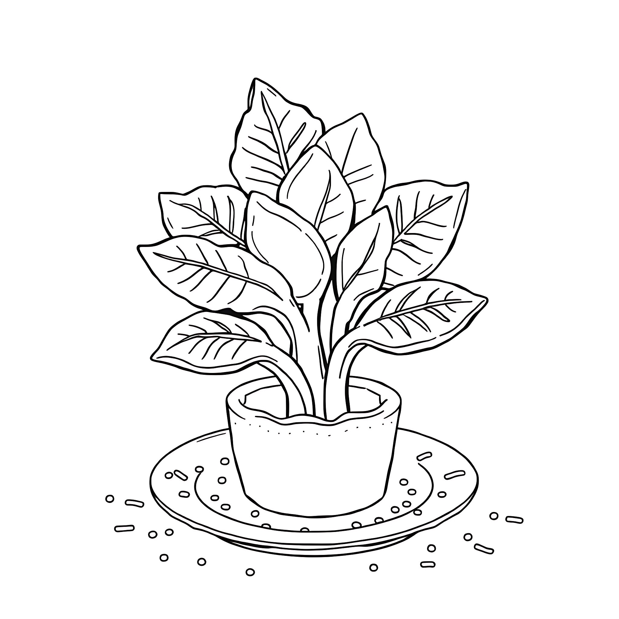 Weed growing vibrant in the pot Coloring Page (free black-and-white line drawing printable PDF for all, from beginners to advanced learners, including children, teens, adults, and seniors)