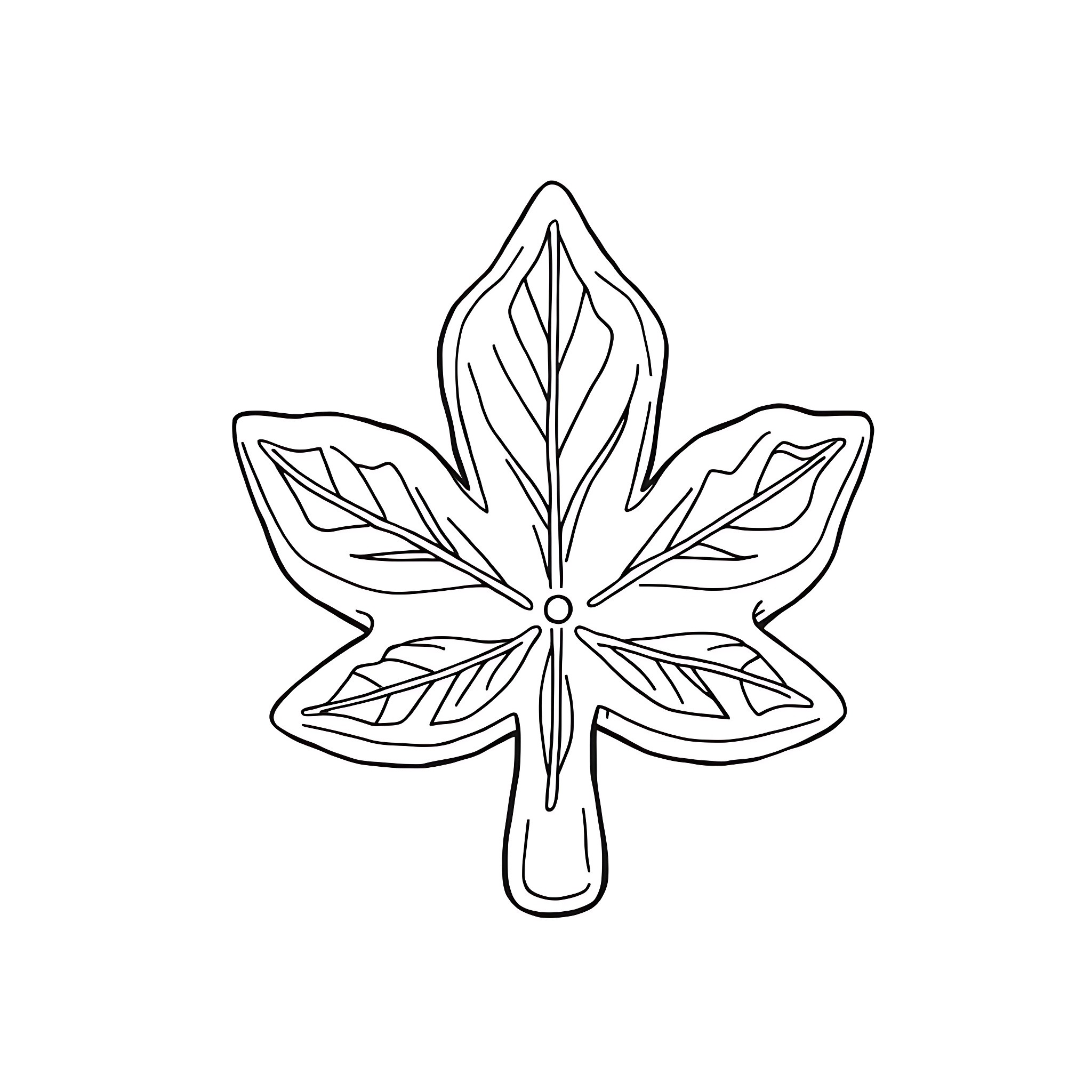 Cannabis Leaf Outlined in Simple Style Coloring Page (free black-and-white line drawing printable PDF for all, from beginners to advanced learners, including children, teens, adults, and seniors)