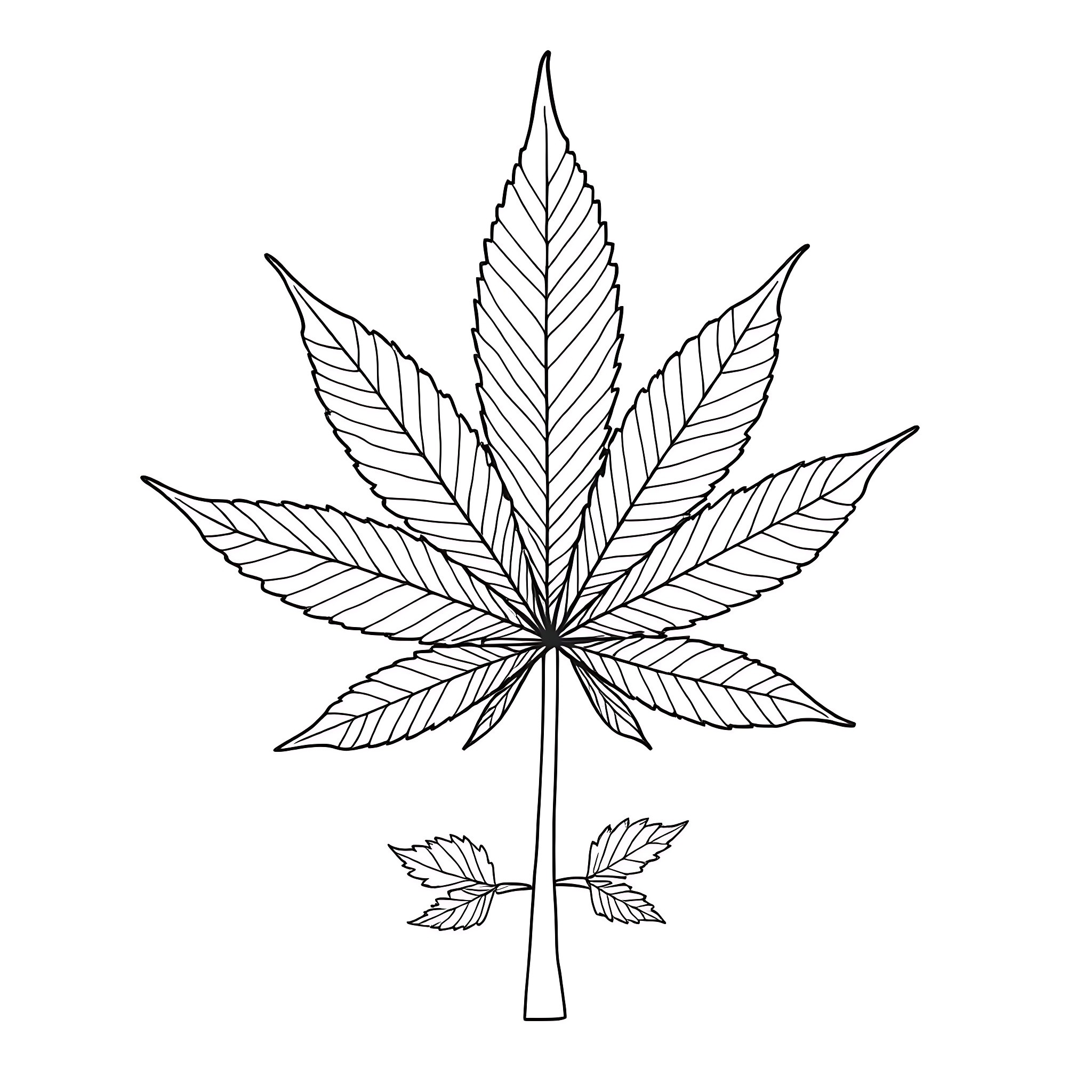 Cannabis Leaf with Intricate Patterns Coloring Page (free black-and-white line drawing printable PDF for all, from beginners to advanced learners, including children, teens, adults, and seniors)
