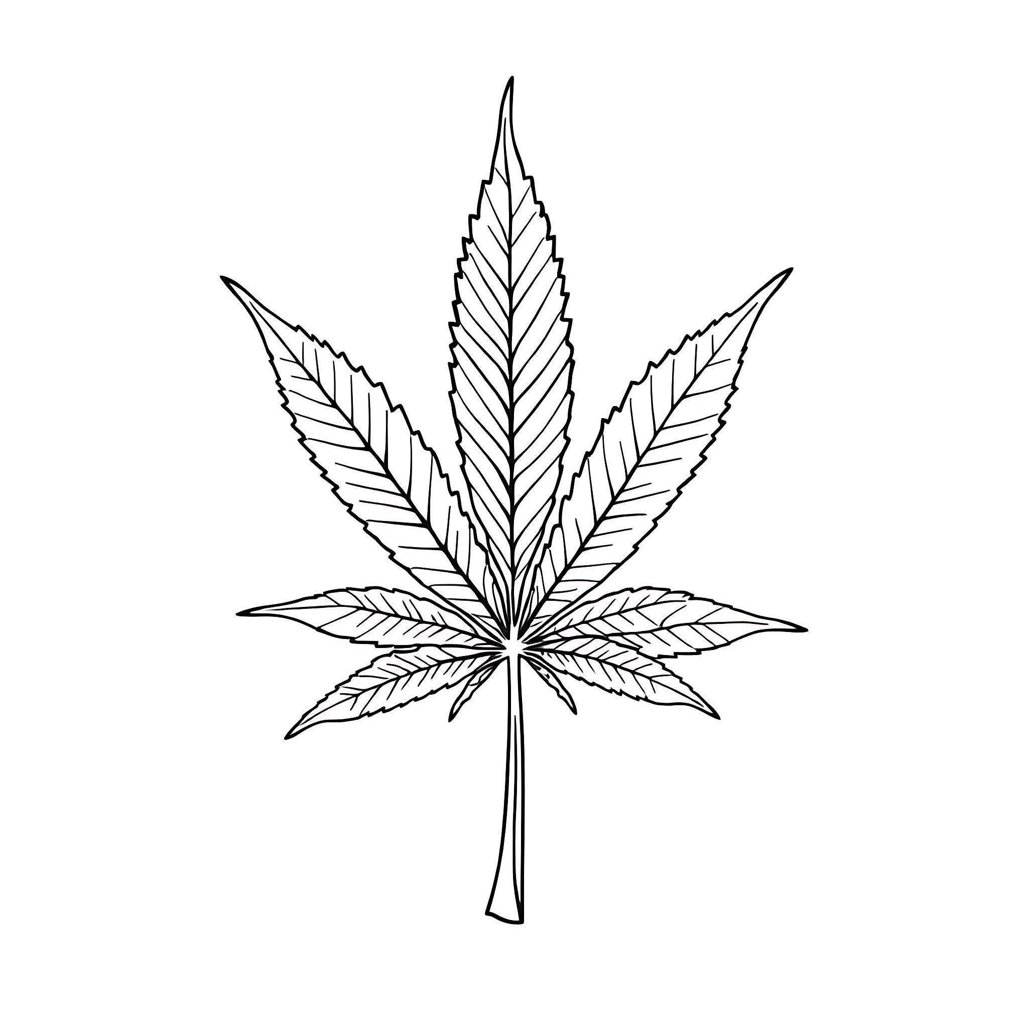 Cannabis Leaf in Outline Form Coloring Page (free black-and-white line drawing printable PDF for all, from beginners to advanced learners, including children, teens, adults, and seniors)