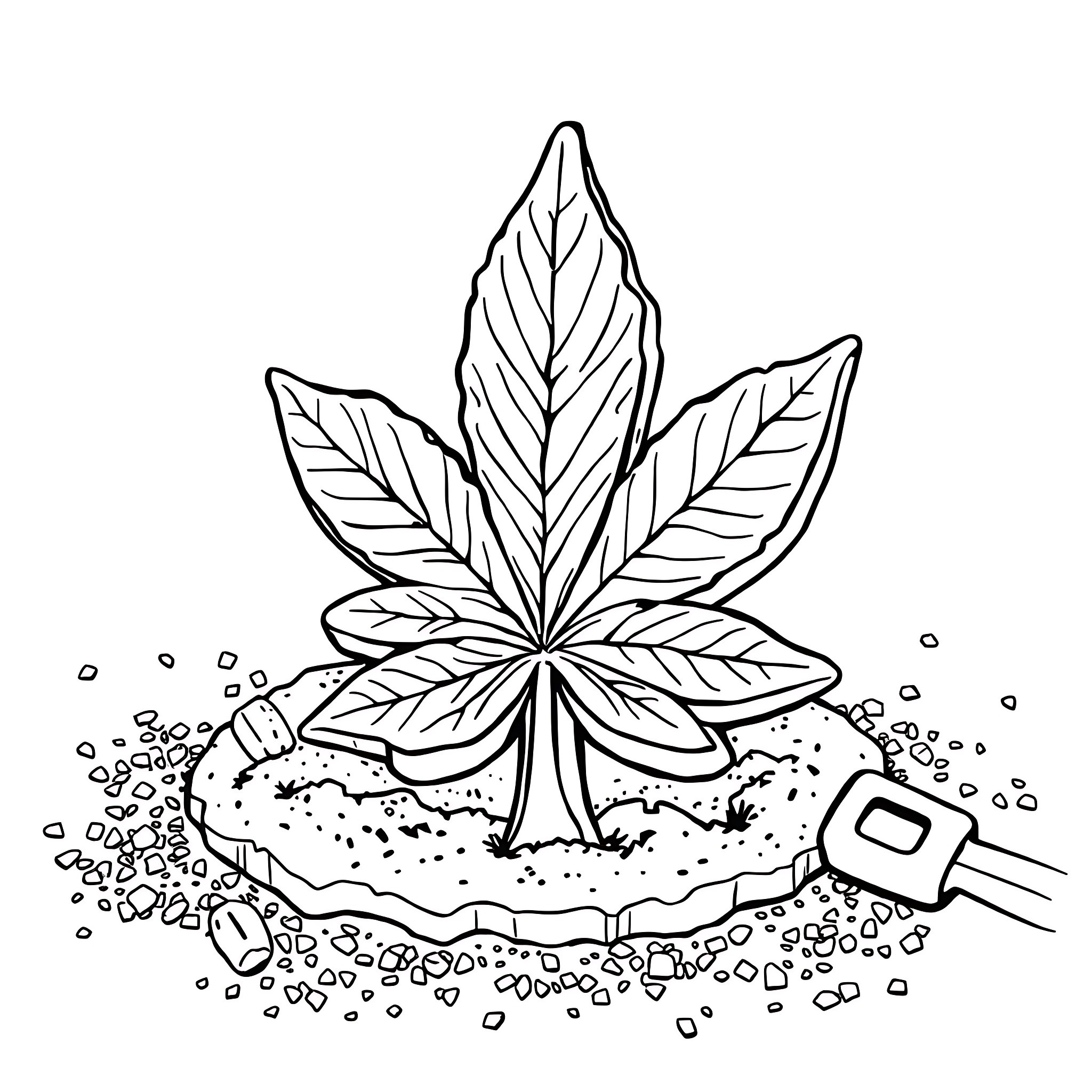 Cookie cannabis leaf with grunge background Coloring Page (free black-and-white line drawing printable PDF for all, from beginners to advanced learners, including children, teens, adults, and seniors)