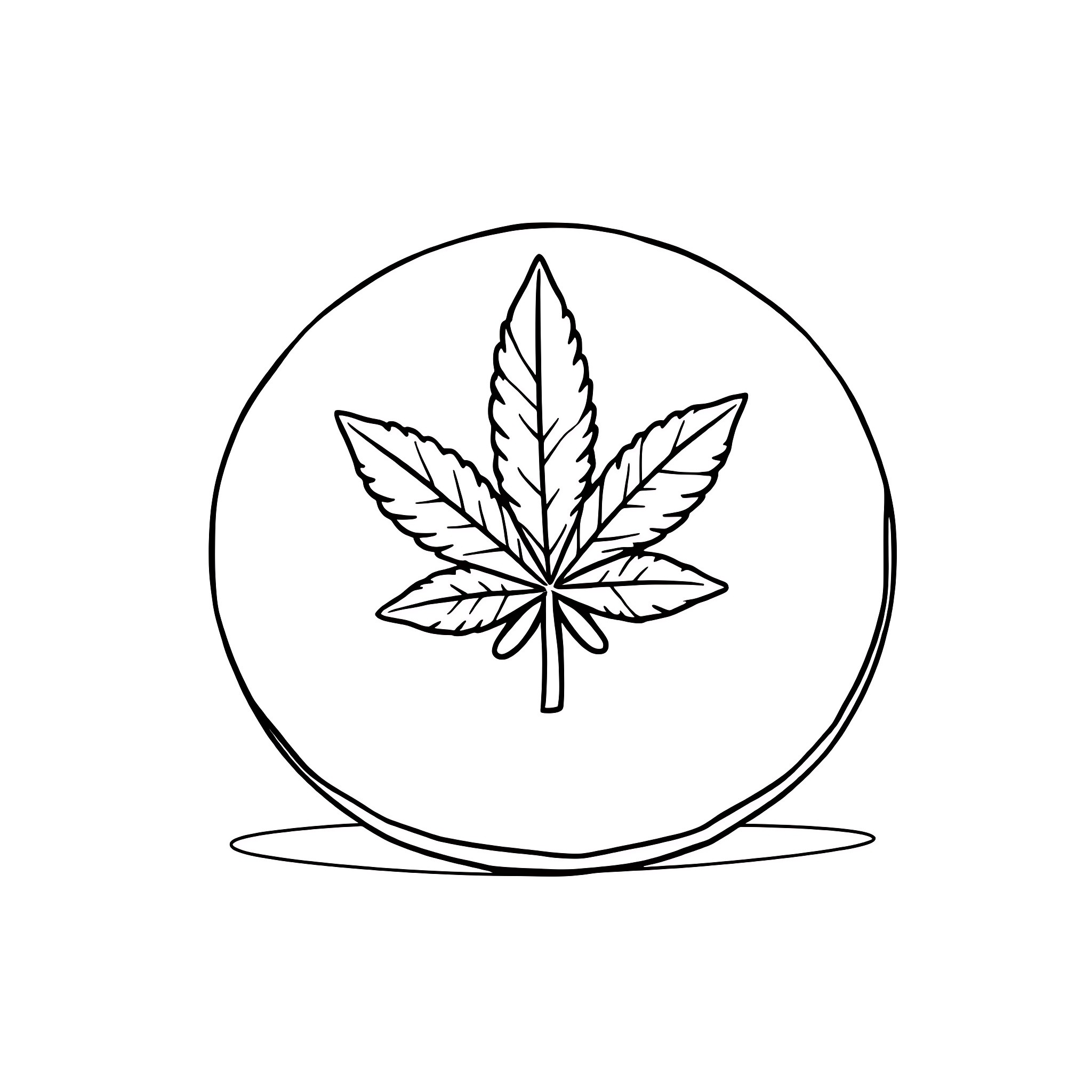 Cookie marijuana leaf symbol Coloring Page (free black-and-white line drawing printable PDF for all, from beginners to advanced learners, including children, teens, adults, and seniors)