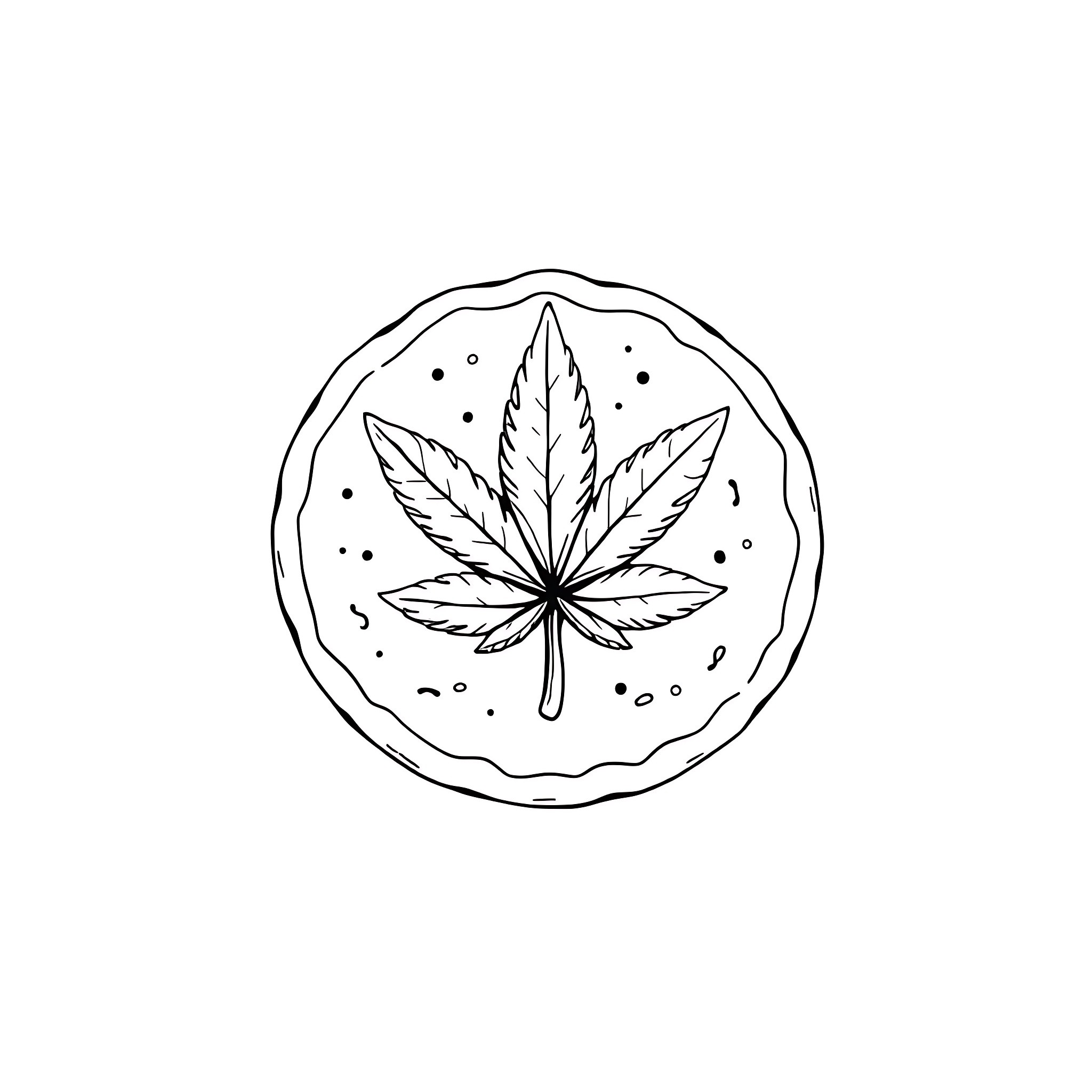 Gingerbread with cannabis leaf decoration Coloring Page (free black-and-white line drawing printable PDF for all, from beginners to advanced learners, including children, teens, adults, and seniors)