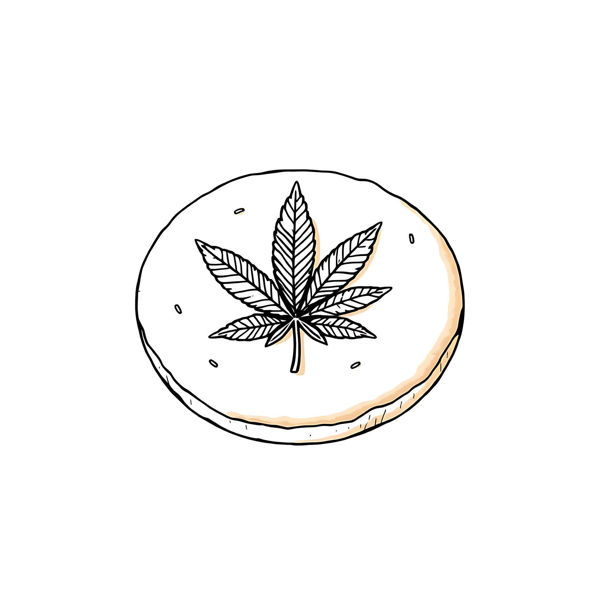 Cookie with cannabis leaf design Coloring Page (free black-and-white line drawing printable PDF for all, from beginners to advanced learners, including children, teens, adults, and seniors)