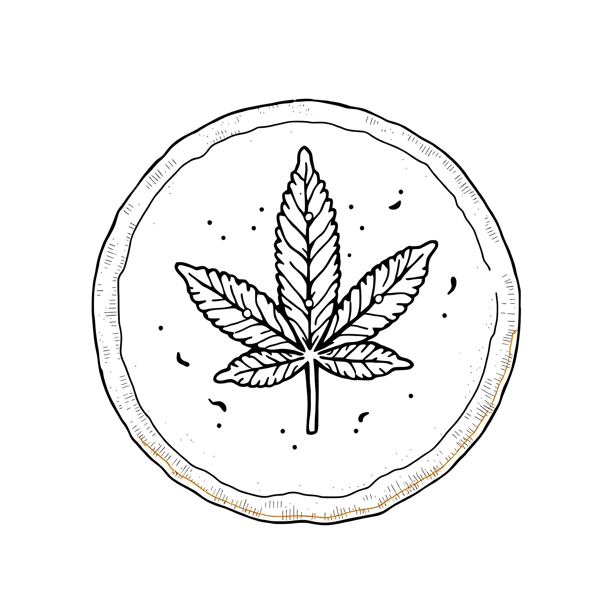 Gingerbread Cannabis Leaf Illustration Coloring Page (free black-and-white line drawing printable PDF for all, from beginners to advanced learners, including children, teens, adults, and seniors)