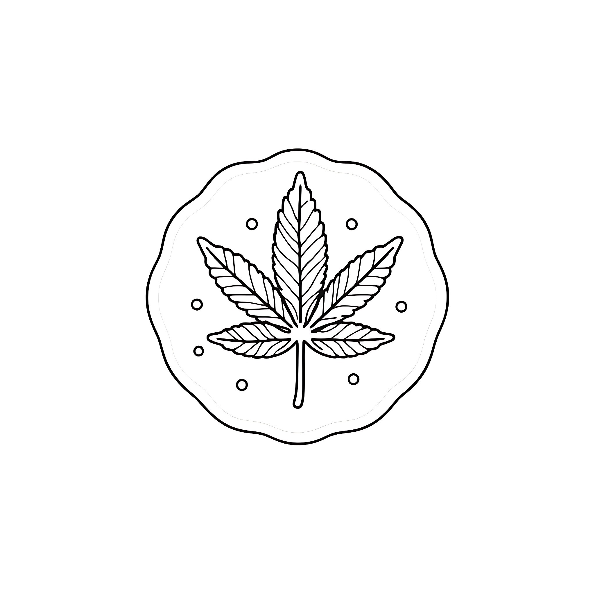 Cookie with cannabis leaf design Coloring Page (free black-and-white line drawing printable PDF for all, from beginners to advanced learners, including children, teens, adults, and seniors)