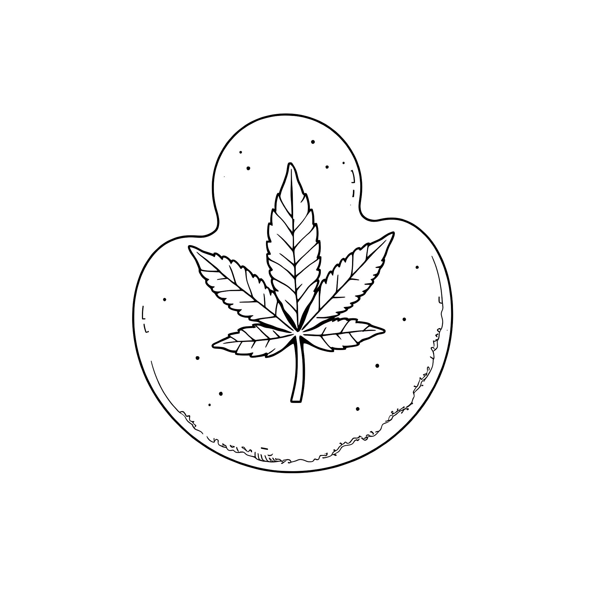 Gingerbread Cookie with Marijuana Leaf Design Coloring Page (free black-and-white line drawing printable PDF for all, from beginners to advanced learners, including children, teens, adults, and seniors)