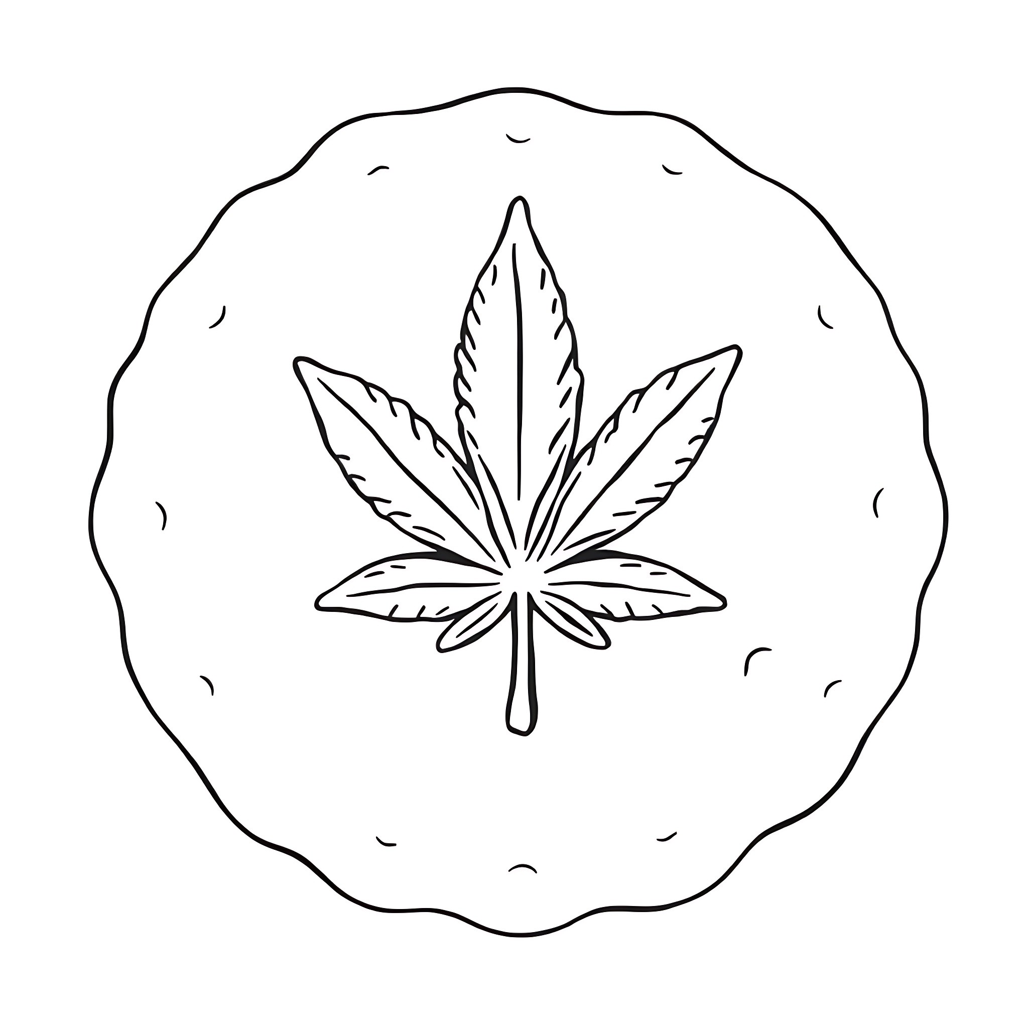 Cookie with cannabis leaf design Coloring Page (free black-and-white line drawing printable PDF for all, from beginners to advanced learners, including children, teens, adults, and seniors)