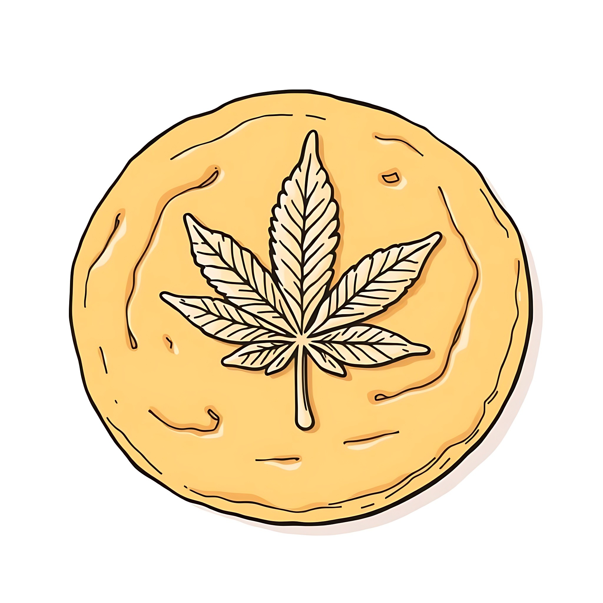 Cookie with Cannabis Leaf Design Coloring Page (free black-and-white line drawing printable PDF for all, from beginners to advanced learners, including children, teens, adults, and seniors)