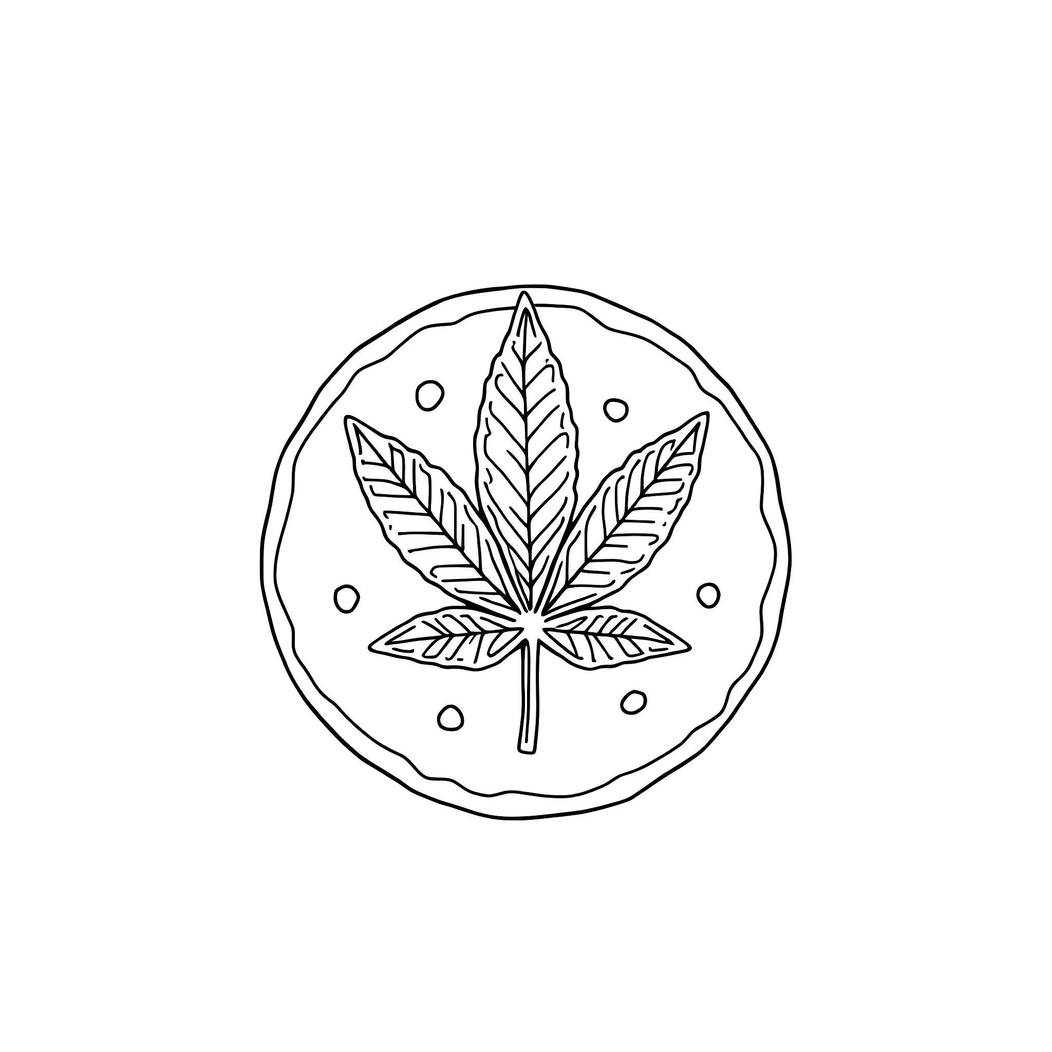 Gingerbread Cookie with Intricate Cannabis Leaf Coloring Page (free black-and-white line drawing printable PDF for all, from beginners to advanced learners, including children, teens, adults, and seniors)