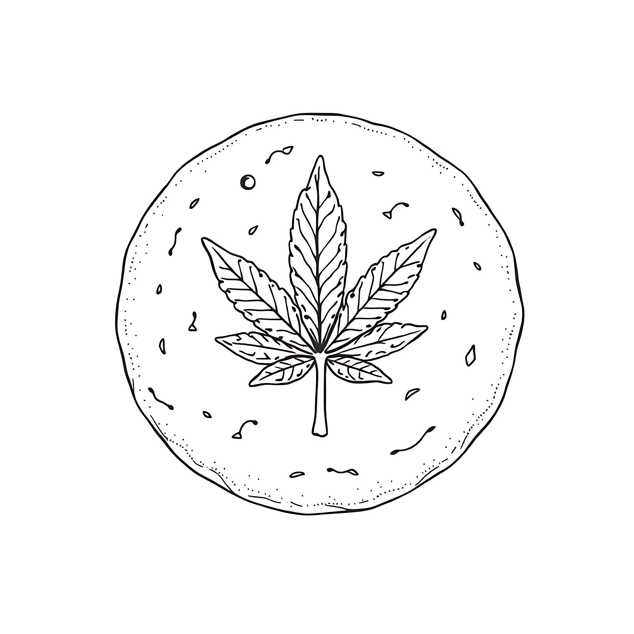 Gingerbread cannabis leaf silhouette Coloring Page (free black-and-white line drawing printable PDF for all, from beginners to advanced learners, including children, teens, adults, and seniors)