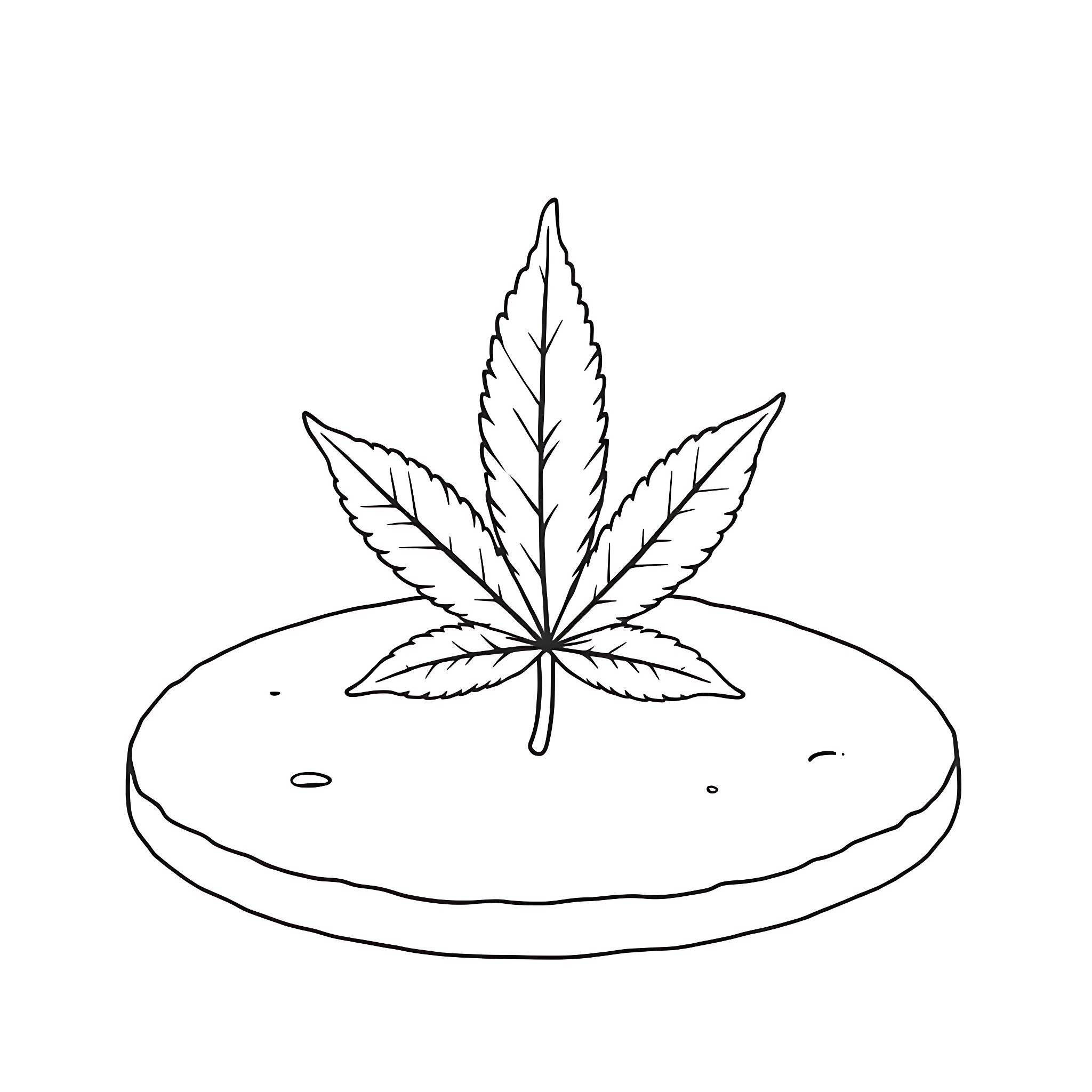 Gingerbread cannabis leaf on round platform Coloring Page (free black-and-white line drawing printable PDF for all, from beginners to advanced learners, including children, teens, adults, and seniors)