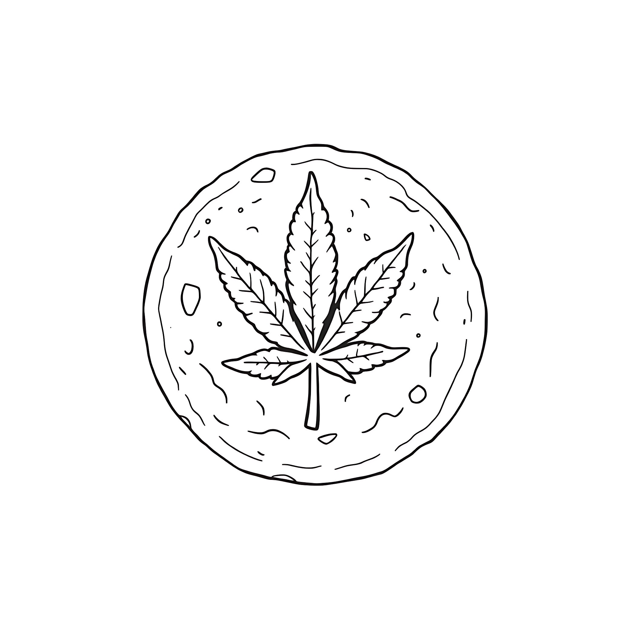Gingerbread Cookie with Cannabis Leaf Design Coloring Page (free black-and-white line drawing printable PDF for all, from beginners to advanced learners, including children, teens, adults, and seniors)