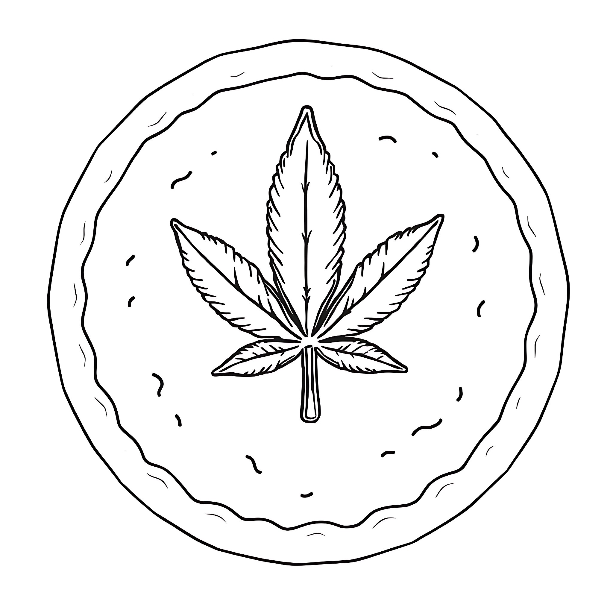 Gingerbread cannabis cookie or pastry Coloring Page (free black-and-white line drawing printable PDF for all, from beginners to advanced learners, including children, teens, adults, and seniors)