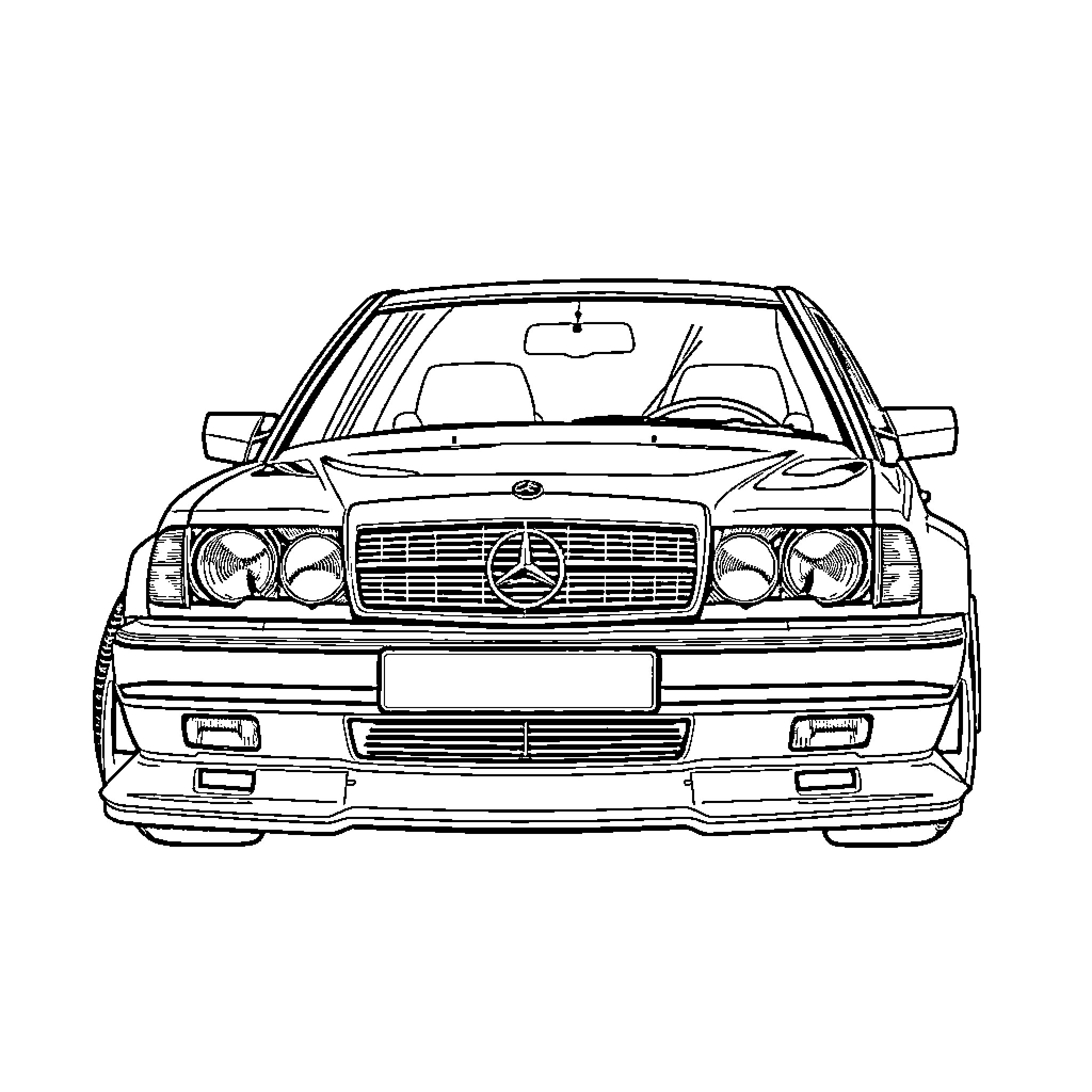 Mercedes sports car speeding down the road Coloring Page (free black-and-white line drawing printable PDF for all, from beginners to advanced learners, including children, teens, adults, and seniors)