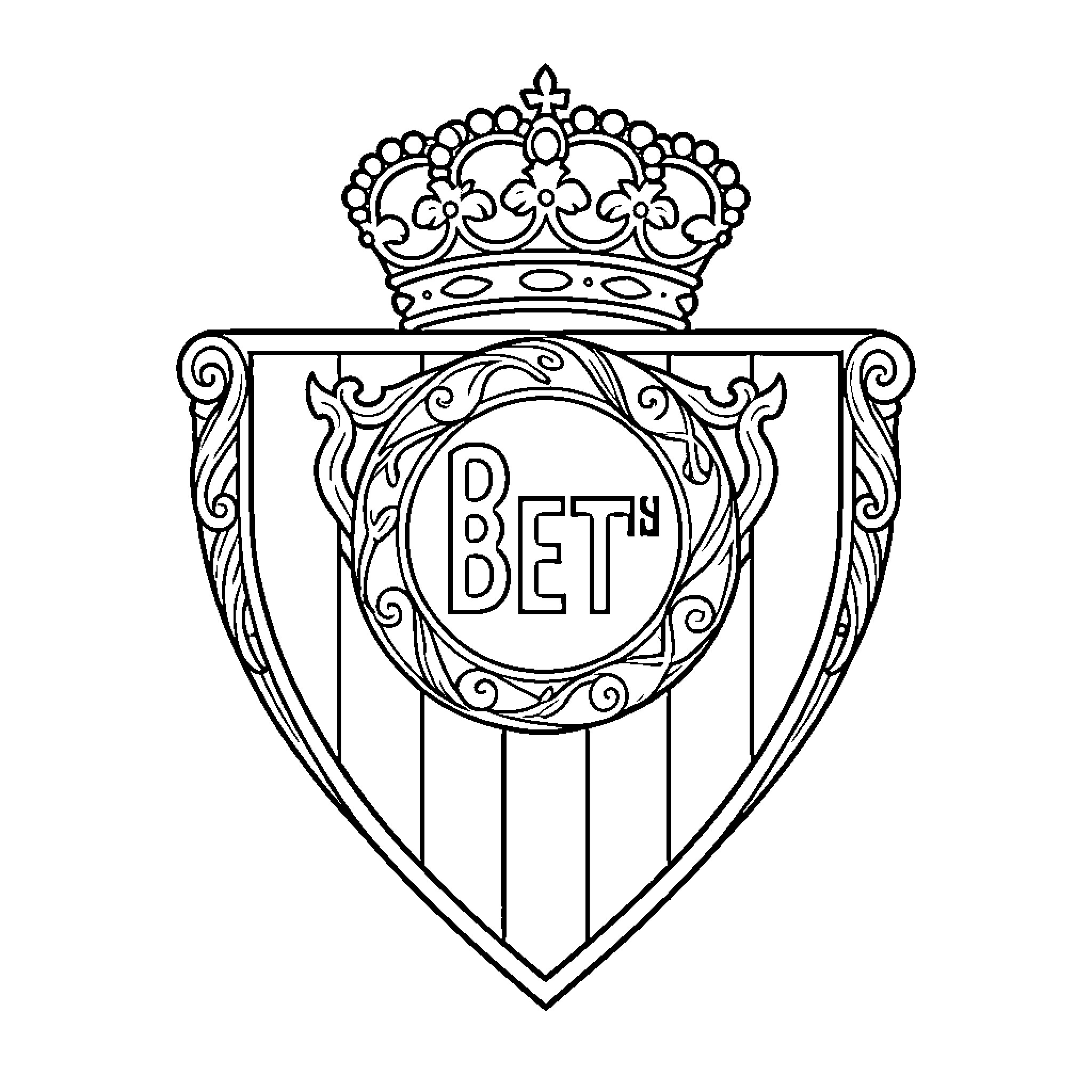 Real Betis team crest with crown and ornate design Coloring Page (free black-and-white line drawing printable PDF for all, from beginners to advanced learners, including children, teens, adults, and seniors)