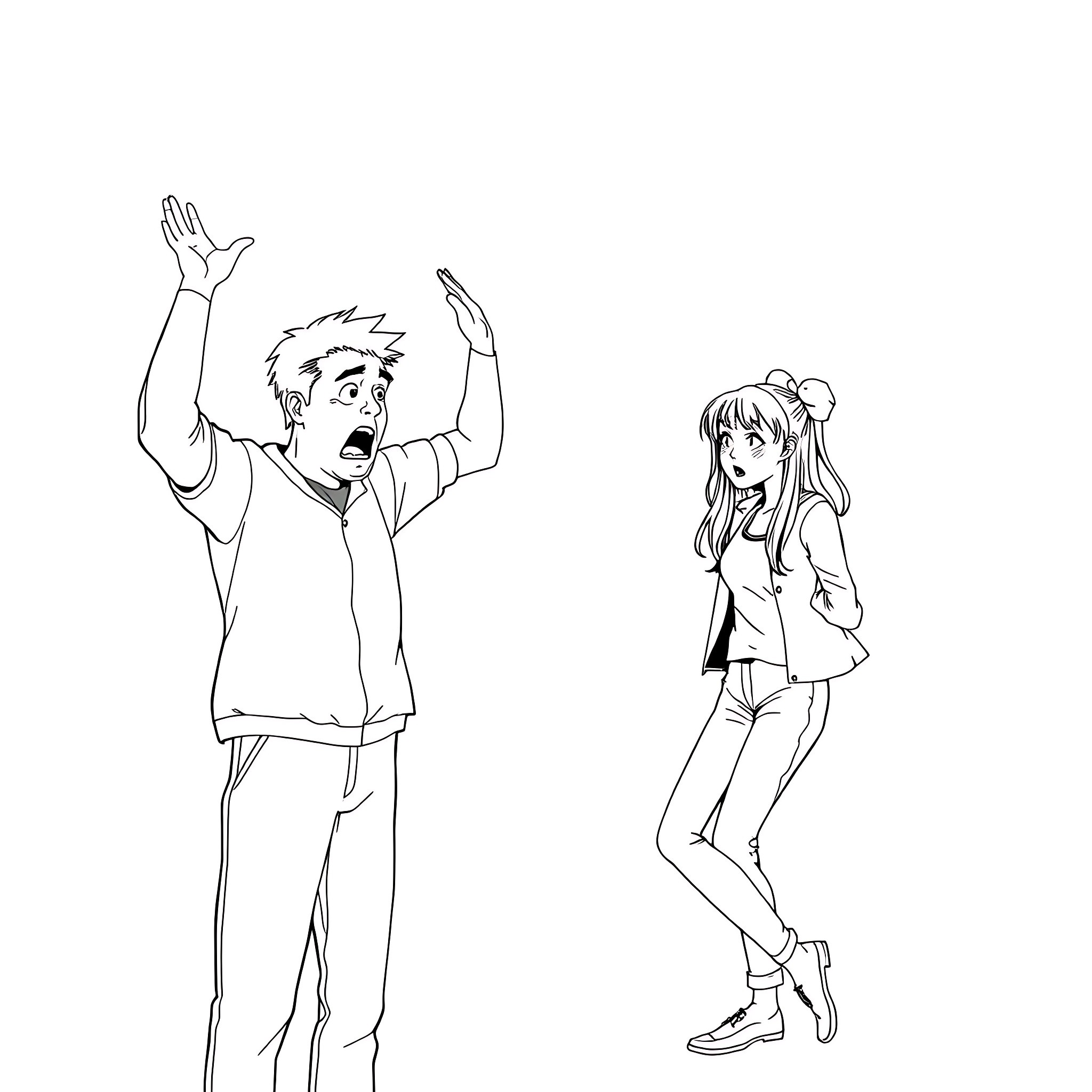 Dad and Daughter Dance Together Joyfully Coloring Page (free black-and-white line drawing printable PDF for all, from beginners to advanced learners, including children, teens, adults, and seniors)