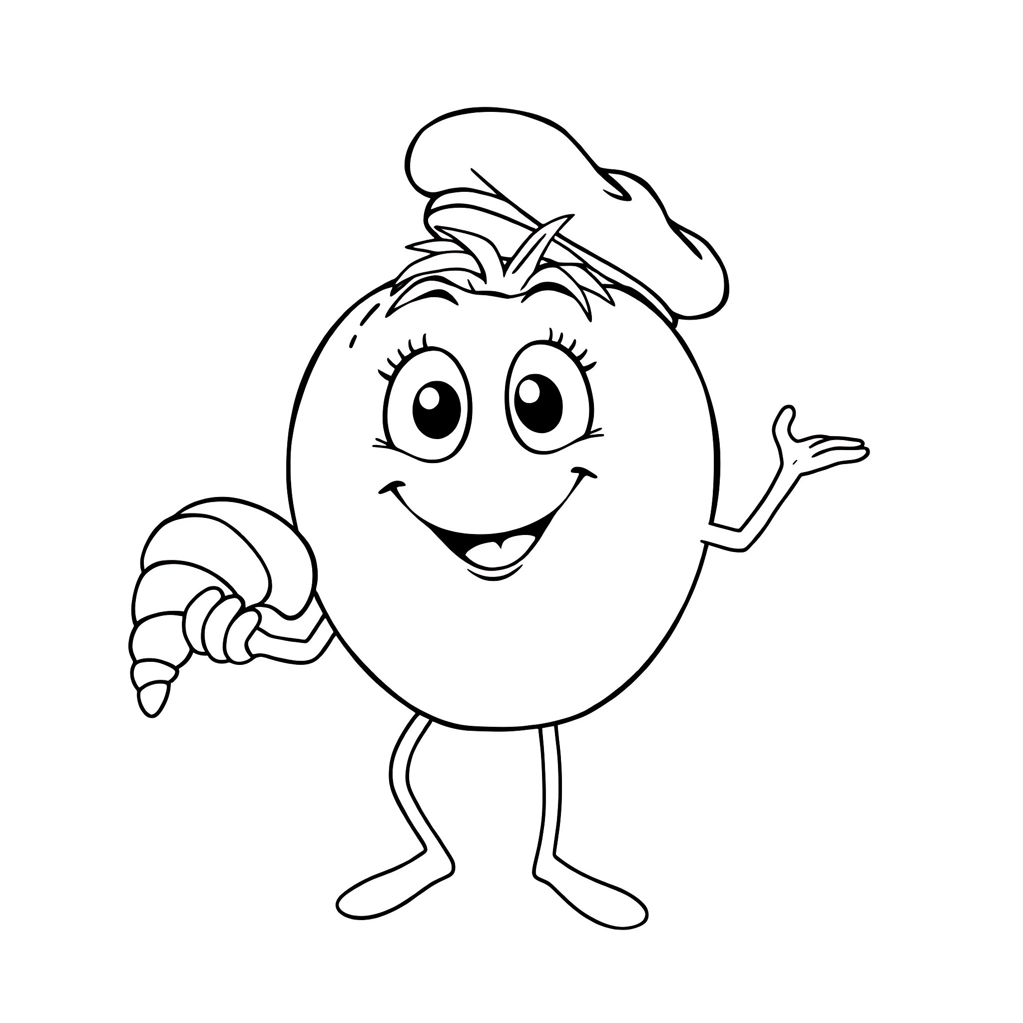 Tomato chef happily cooking in the kitchen Coloring Page (free black-and-white line drawing printable PDF for all, from beginners to advanced learners, including children, teens, adults, and seniors)