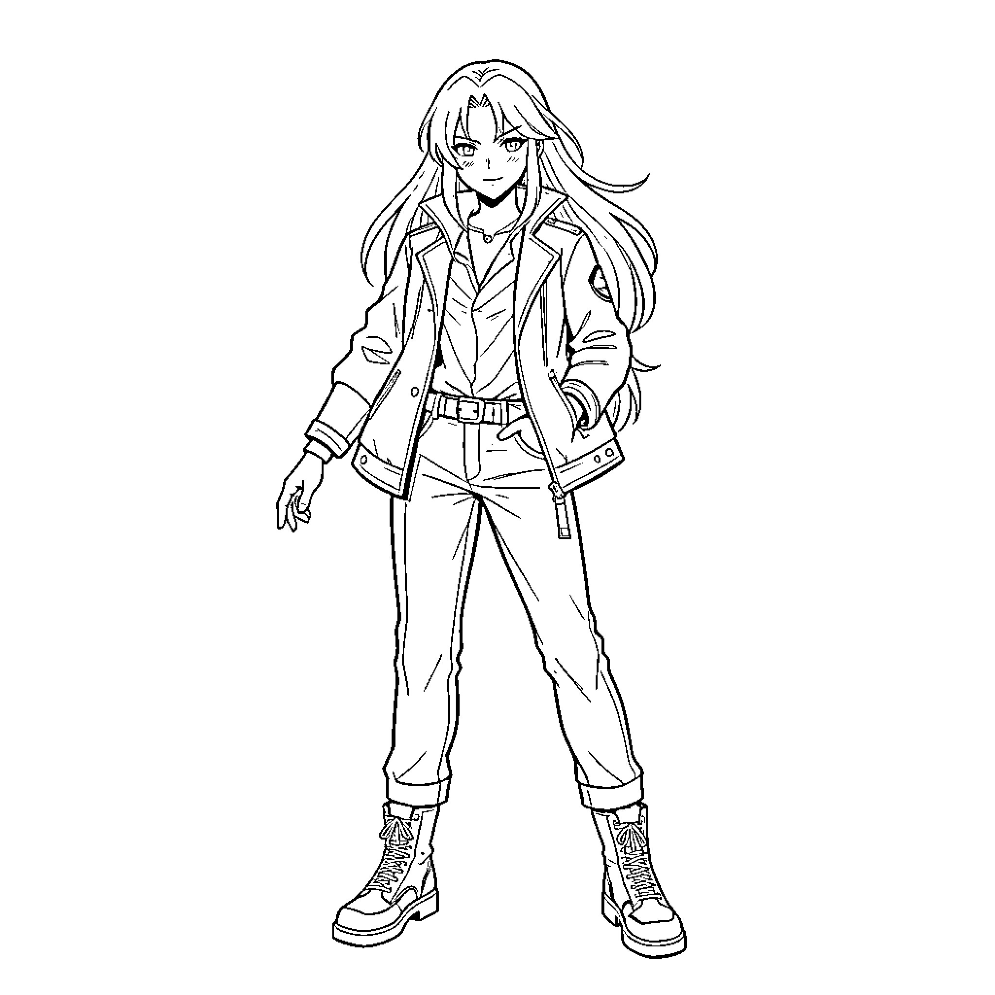 Taeju's Confident Stance and Casual Attire Coloring Page (free black-and-white line drawing printable PDF for all, from beginners to advanced learners, including children, teens, adults, and seniors)