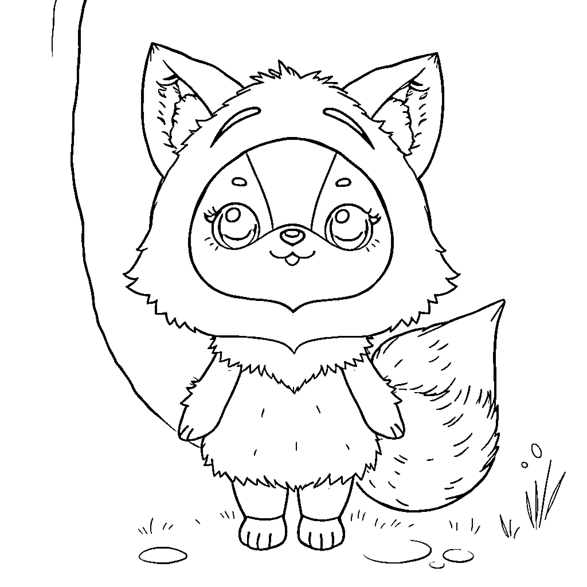 Labubu the Cute and Cuddly Fox Coloring Page (free black-and-white line drawing printable PDF for all, from beginners to advanced learners, including children, teens, adults, and seniors)