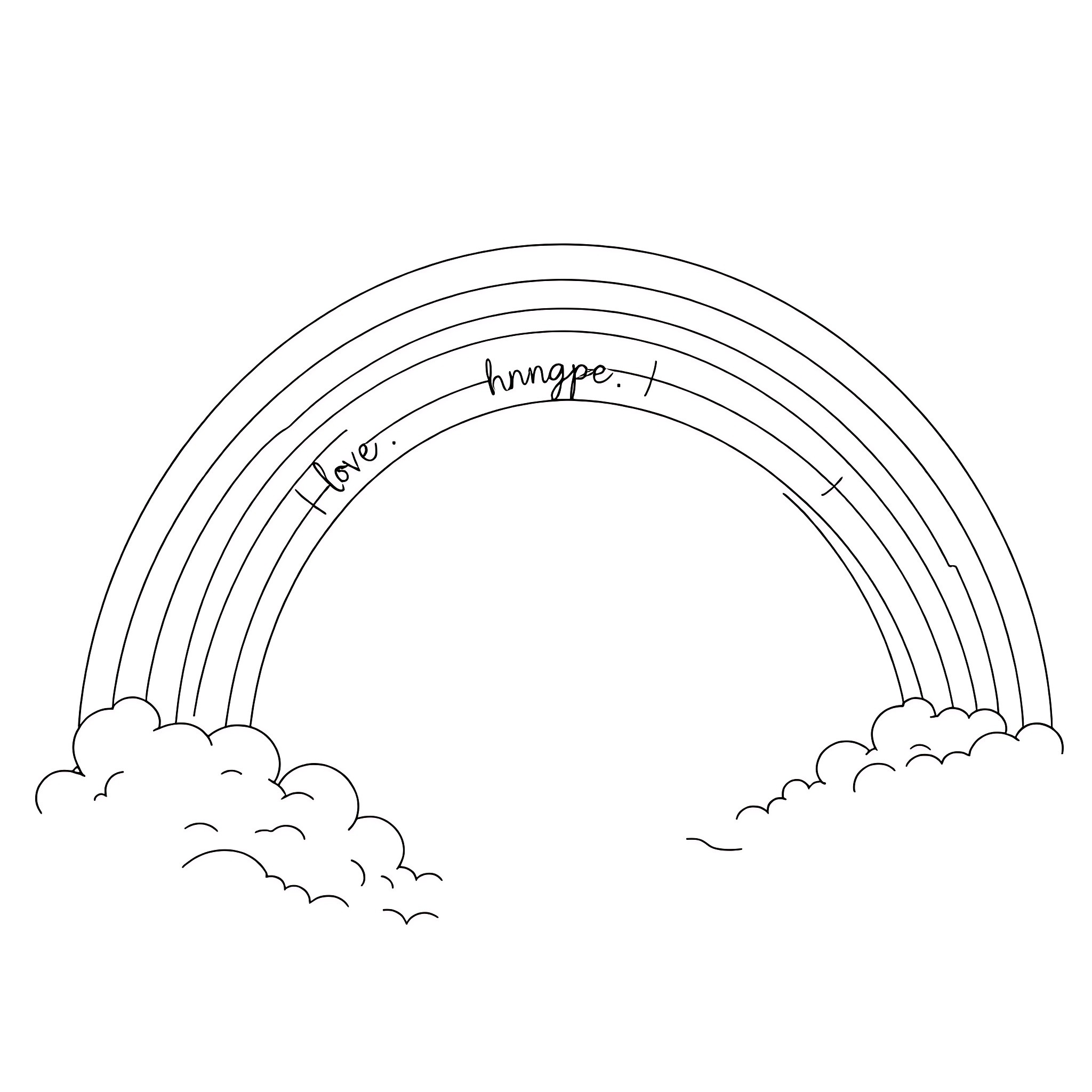 Rainbow of Hope and Harmony Coloring Page (free black-and-white line drawing printable PDF for all, from beginners to advanced learners, including children, teens, adults, and seniors)