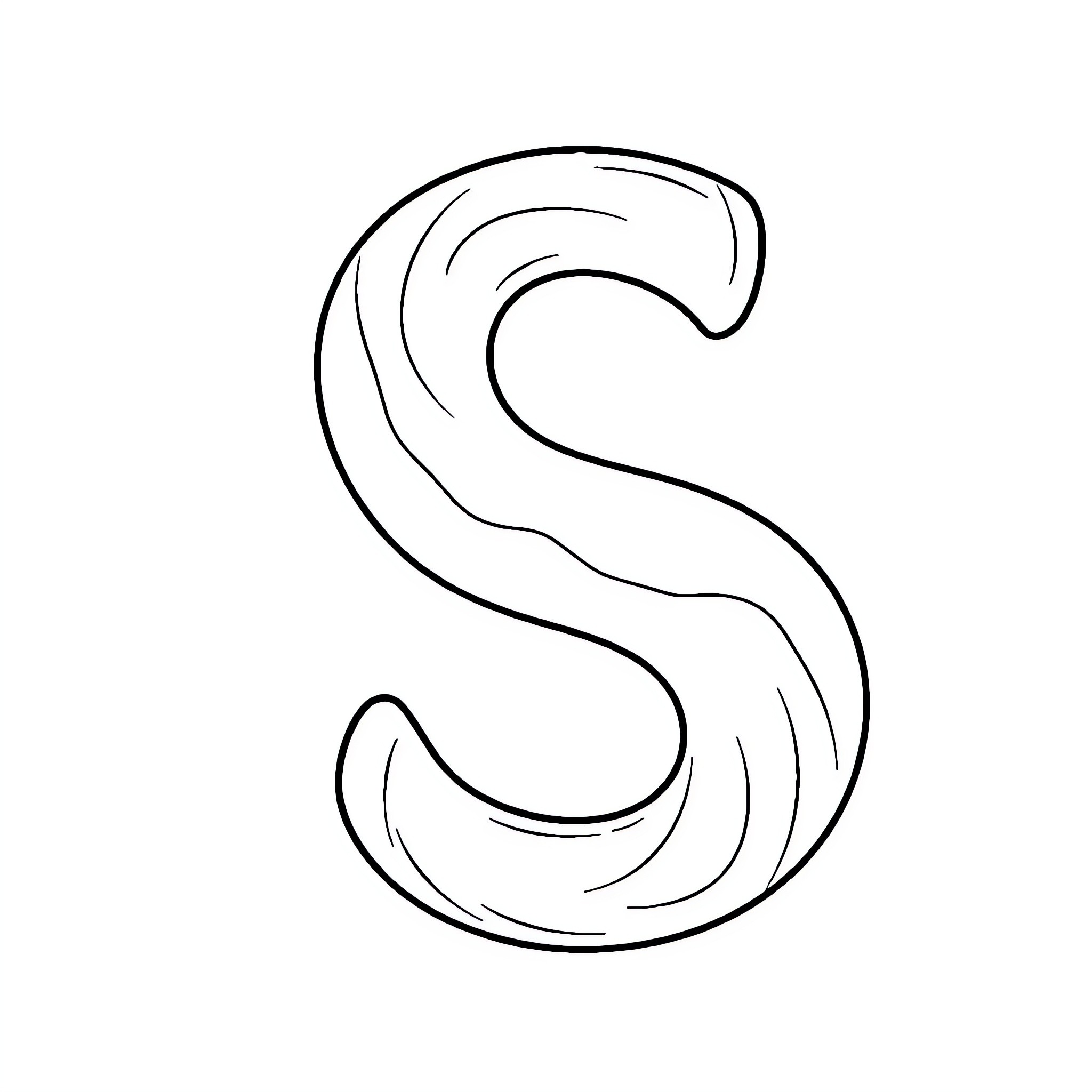 Letter S in stylized cursive design Coloring Page (free black-and-white line drawing printable PDF for all, from beginners to advanced learners, including children, teens, adults, and seniors)