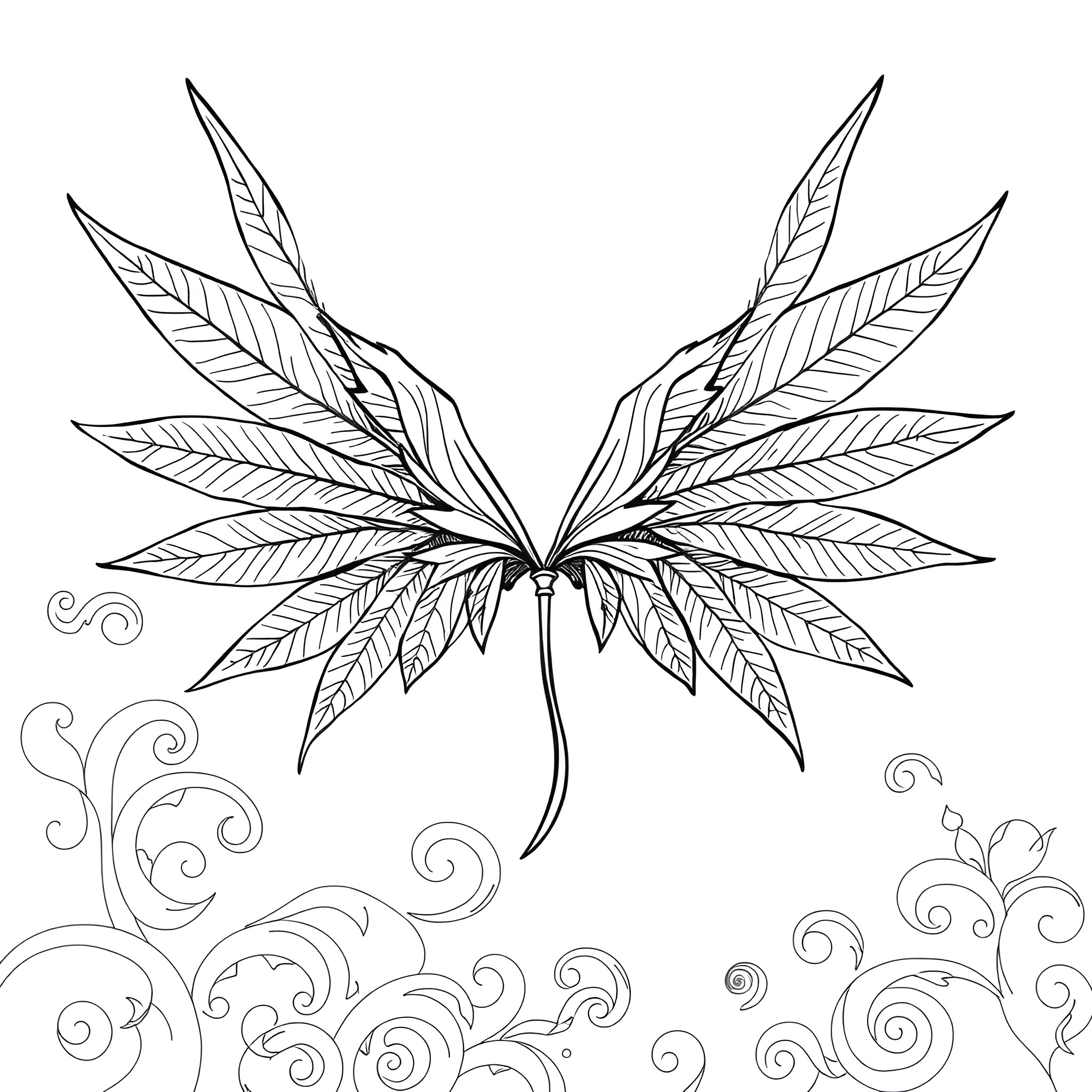 Cannabis Leaf with Intricate Floral Design Coloring Page (free black-and-white line drawing printable PDF for all, from beginners to advanced learners, including children, teens, adults, and seniors)