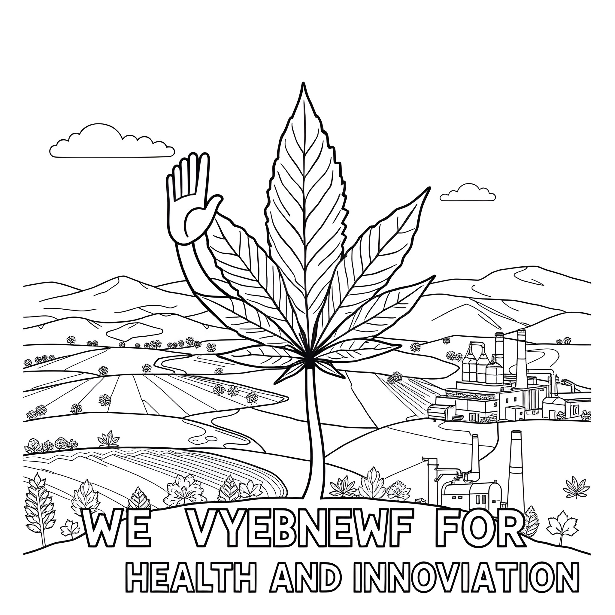 Cannabis plant cultivated for health and innovation Coloring Page (free black-and-white line drawing printable PDF for all, from beginners to advanced learners, including children, teens, adults, and seniors)