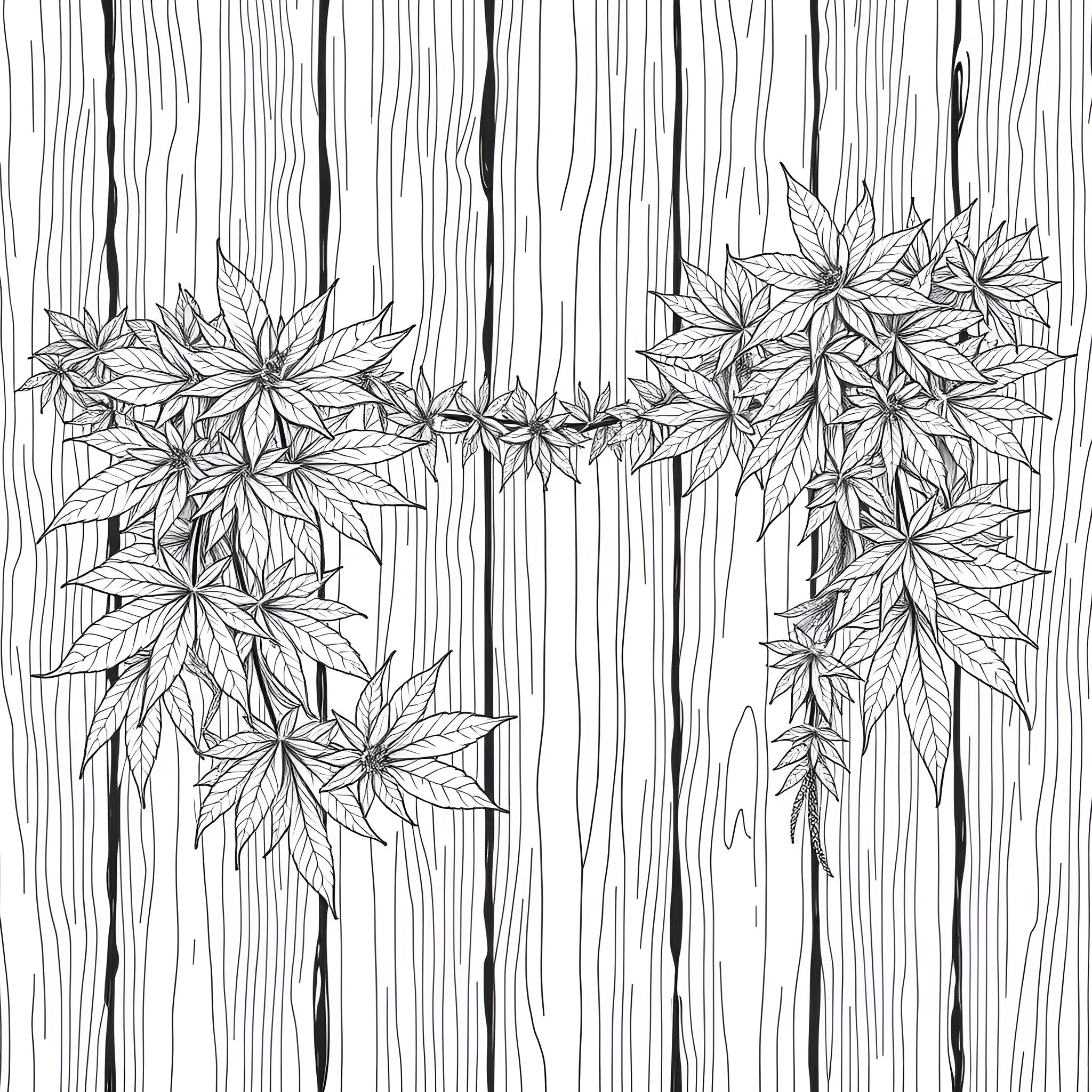 Weed flowers blooming on a wooden backdrop Coloring Page (free black-and-white line drawing printable PDF for all, from beginners to advanced learners, including children, teens, adults, and seniors)