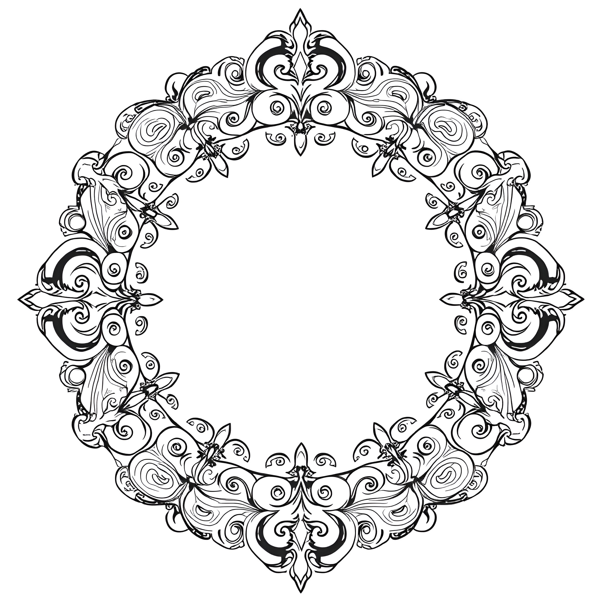 Tarot Card with Ornate Floral Wreath Coloring Page (free black-and-white line drawing printable PDF for all, from beginners to advanced learners, including children, teens, adults, and seniors)