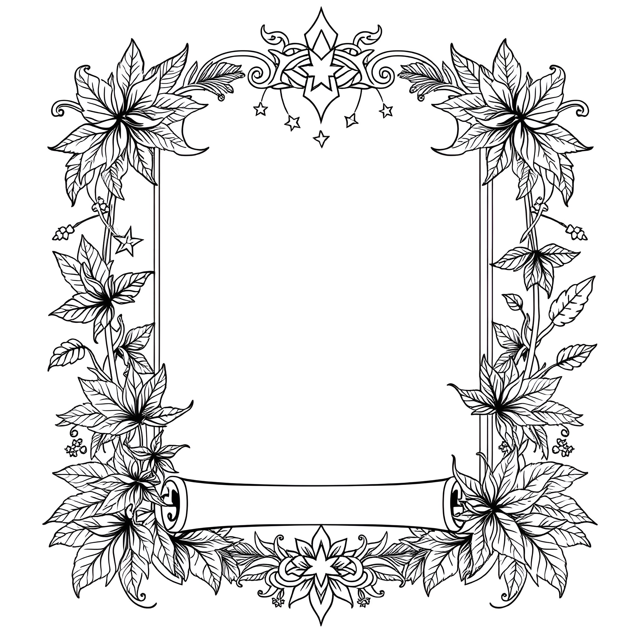 Tarot Card with Ornate Floral Frame Coloring Page (free black-and-white line drawing printable PDF for all, from beginners to advanced learners, including children, teens, adults, and seniors)
