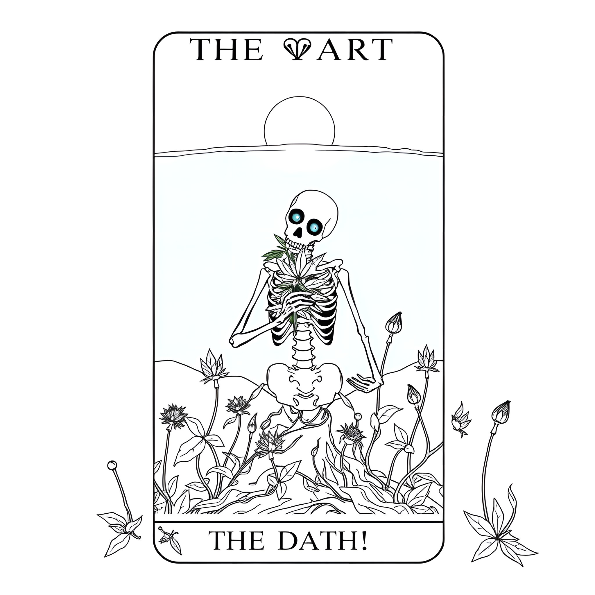 Death's Floral Embrace Coloring Page (free black-and-white line drawing printable PDF for all, from beginners to advanced learners, including children, teens, adults, and seniors)