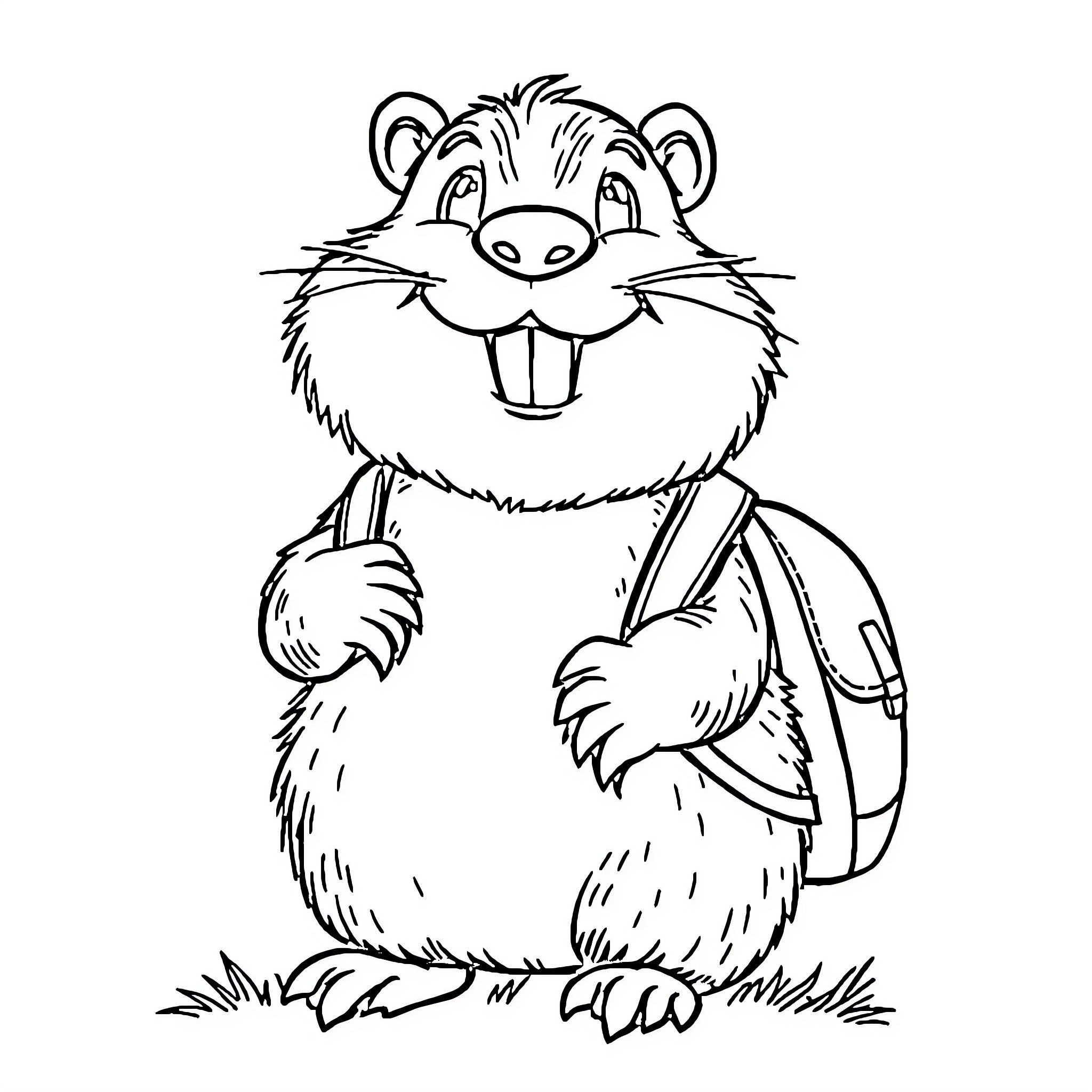 Groundhog ready for school with backpack Coloring Page (free black-and-white line drawing printable PDF for all, from beginners to advanced learners, including children, teens, adults, and seniors)