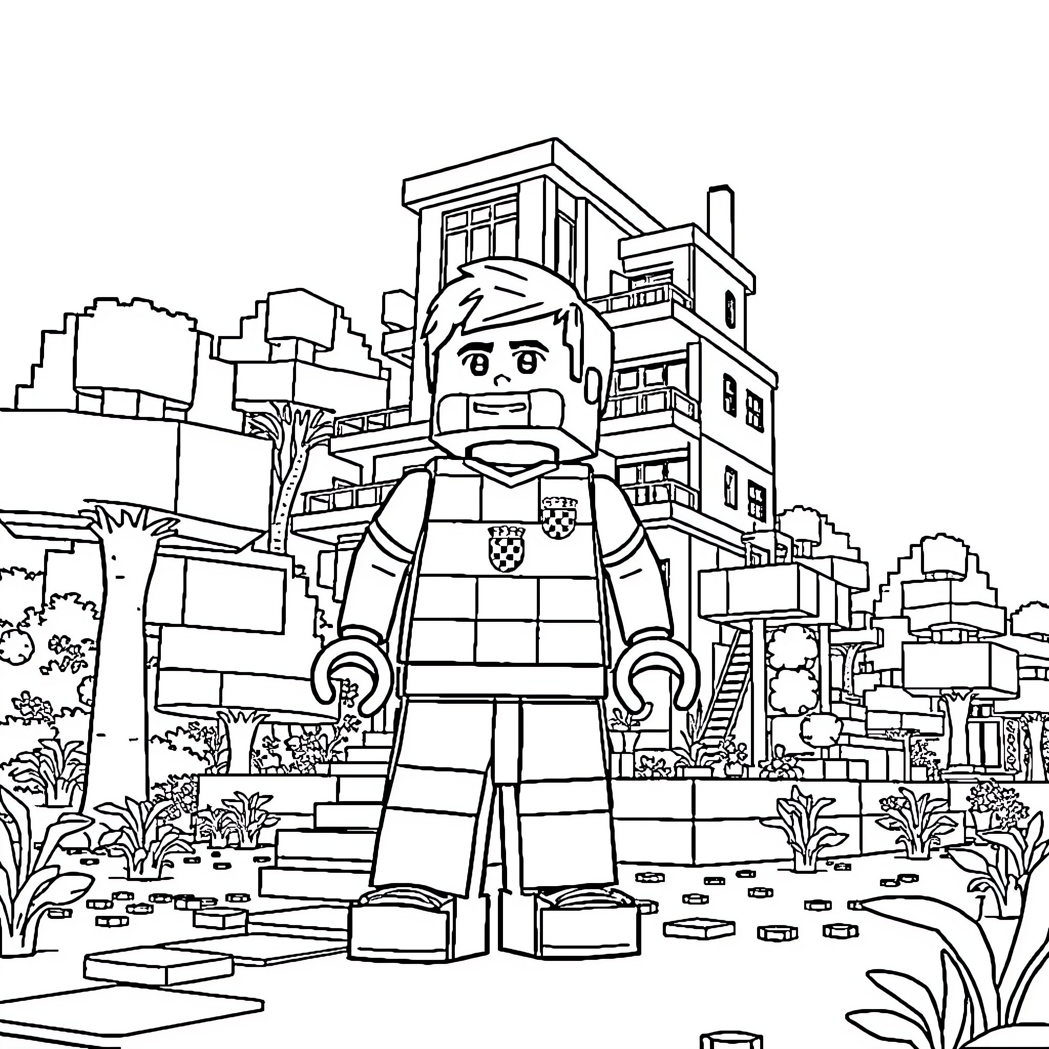 Steve's Heroic Adventures in the City Coloring Page (free black-and-white line drawing printable PDF for all, from beginners to advanced learners, including children, teens, adults, and seniors)