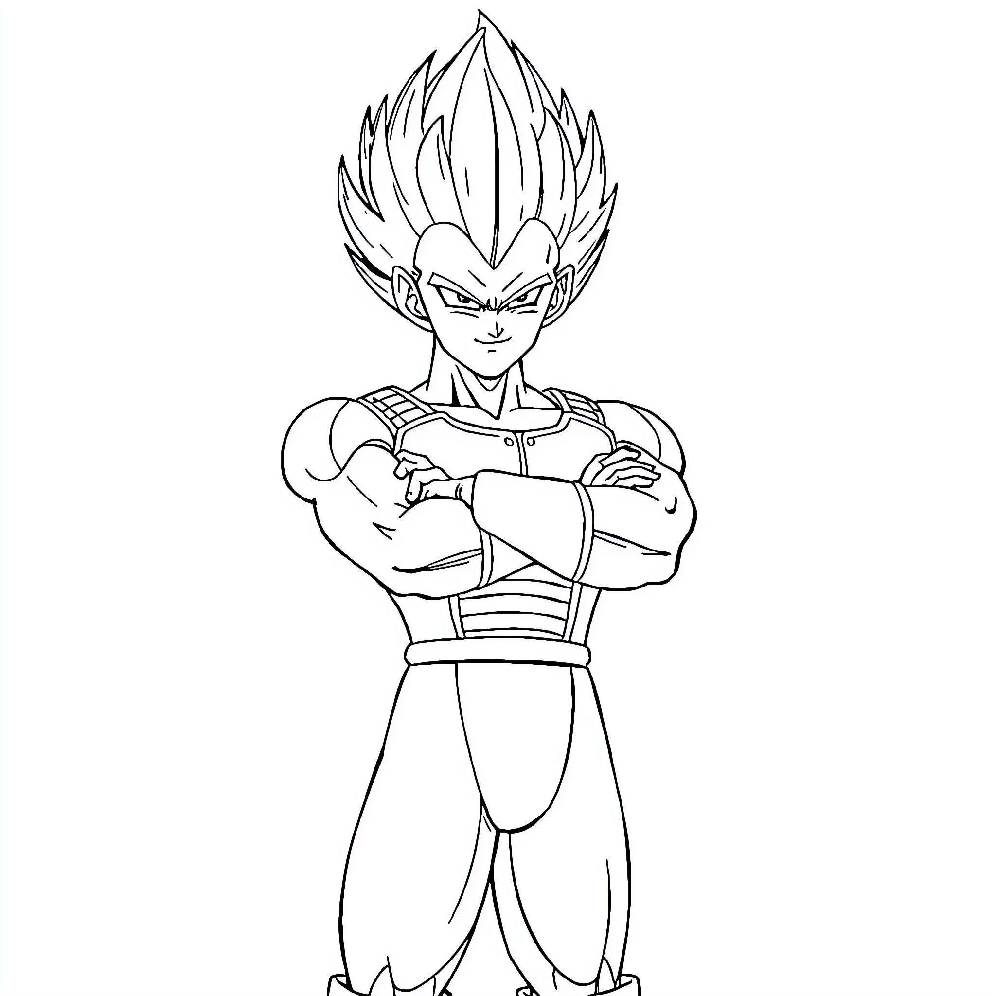 Vegeta's Iconic Warrior Pose Coloring Page (free black-and-white line drawing printable PDF for all, from beginners to advanced learners, including children, teens, adults, and seniors)