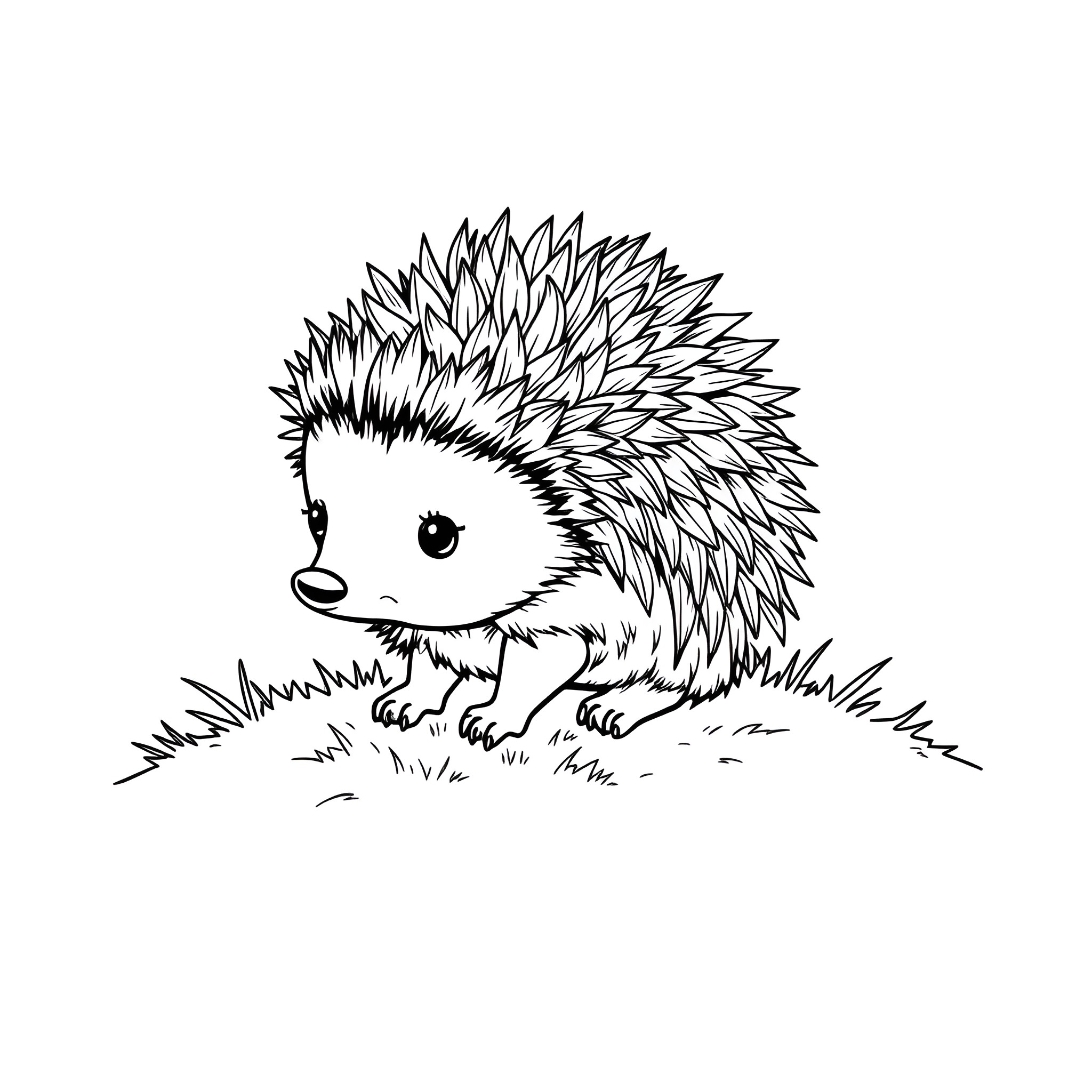 Hedgehog exploring the outdoors Coloring Page (free black-and-white line drawing printable PDF for all, from beginners to advanced learners, including children, teens, adults, and seniors)