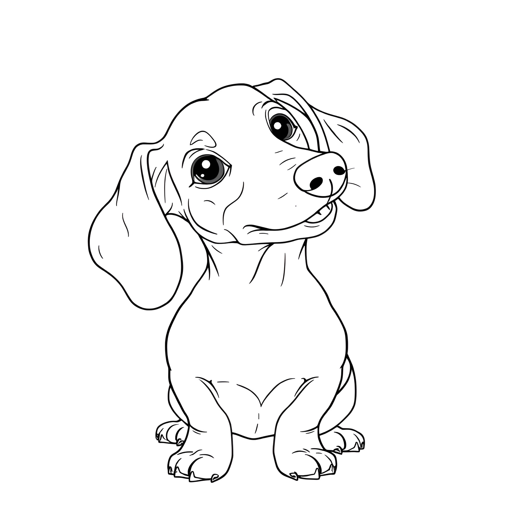 Dog sitting happily and looking cute Coloring Page (free black-and-white line drawing printable PDF for all, from beginners to advanced learners, including children, teens, adults, and seniors)