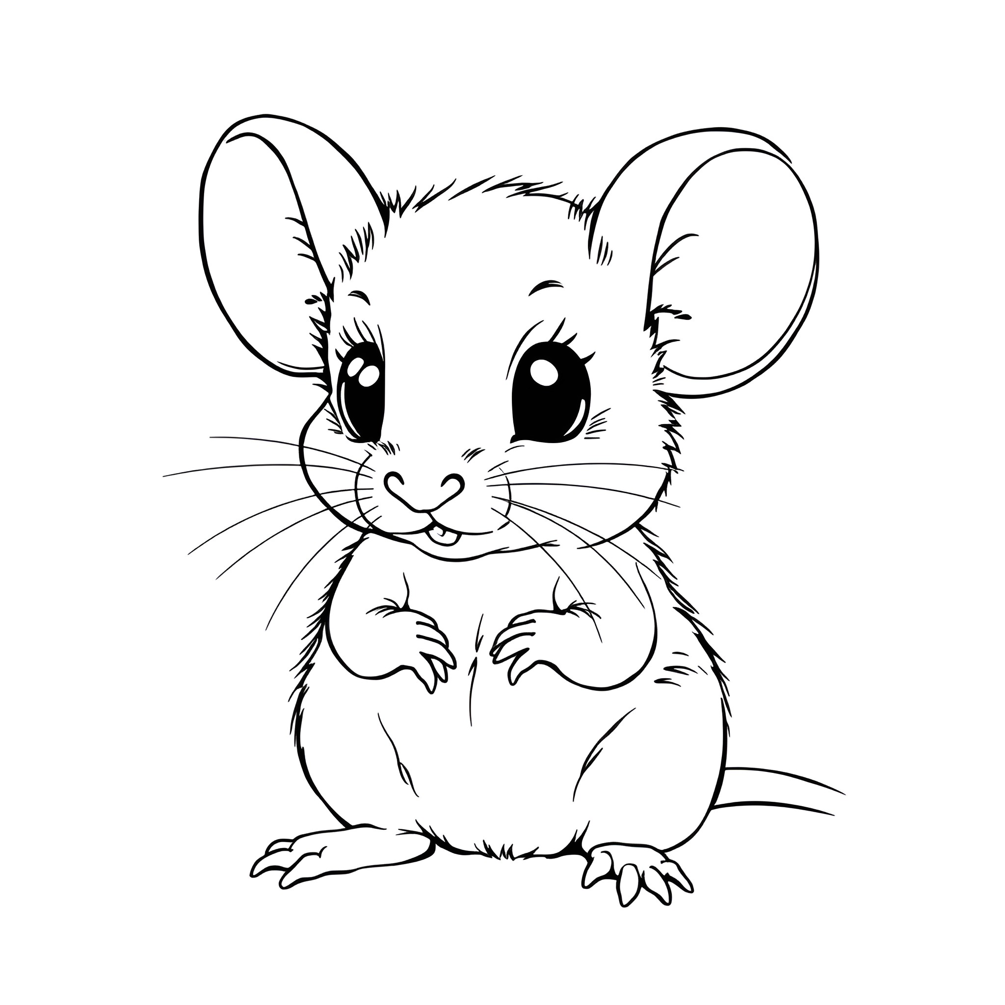 Mouse with Cute Expressions Coloring Page (free black-and-white line drawing printable PDF for all, from beginners to advanced learners, including children, teens, adults, and seniors)