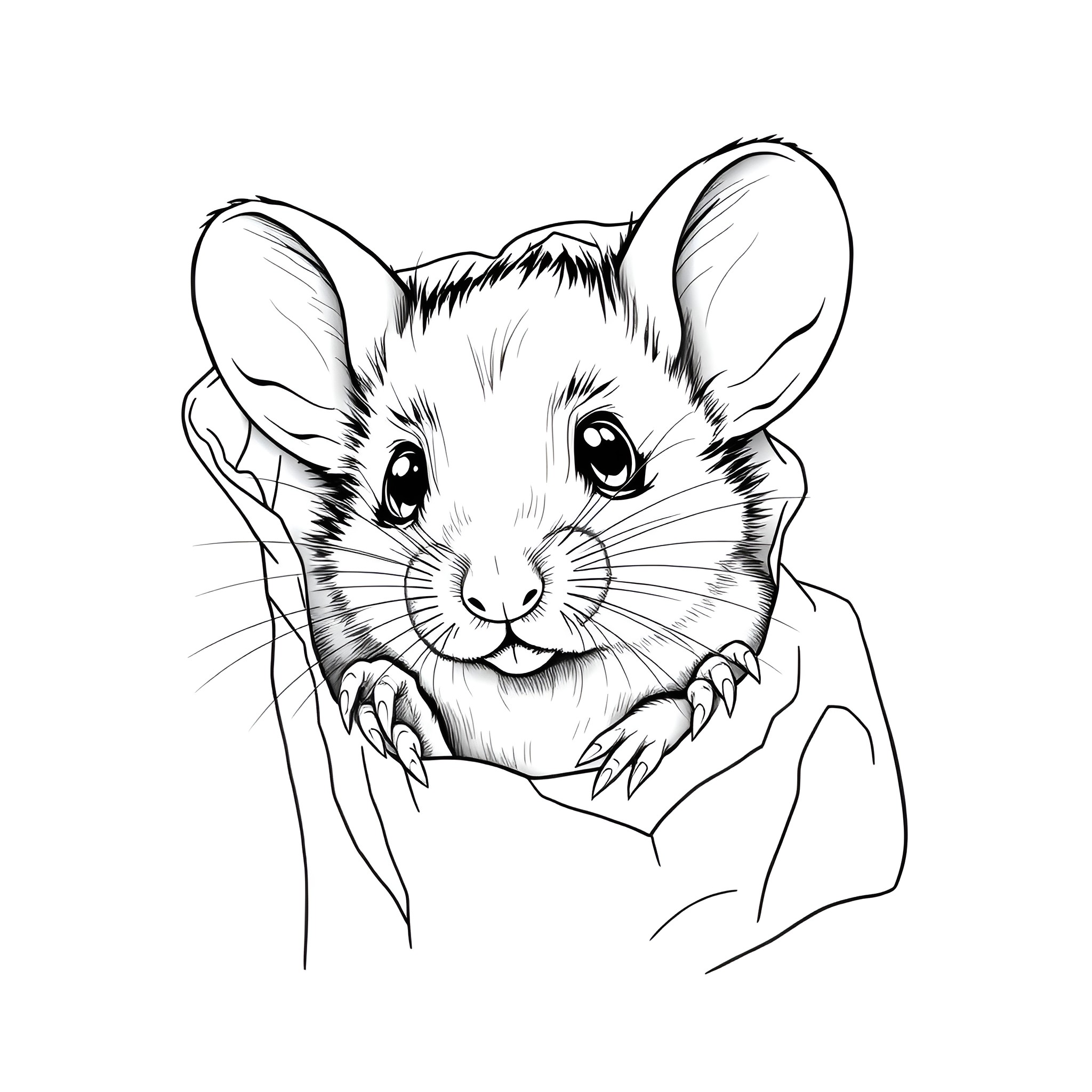 Mouse peeking curiously from a cozy corner Coloring Page (free black-and-white line drawing printable PDF for all, from beginners to advanced learners, including children, teens, adults, and seniors)