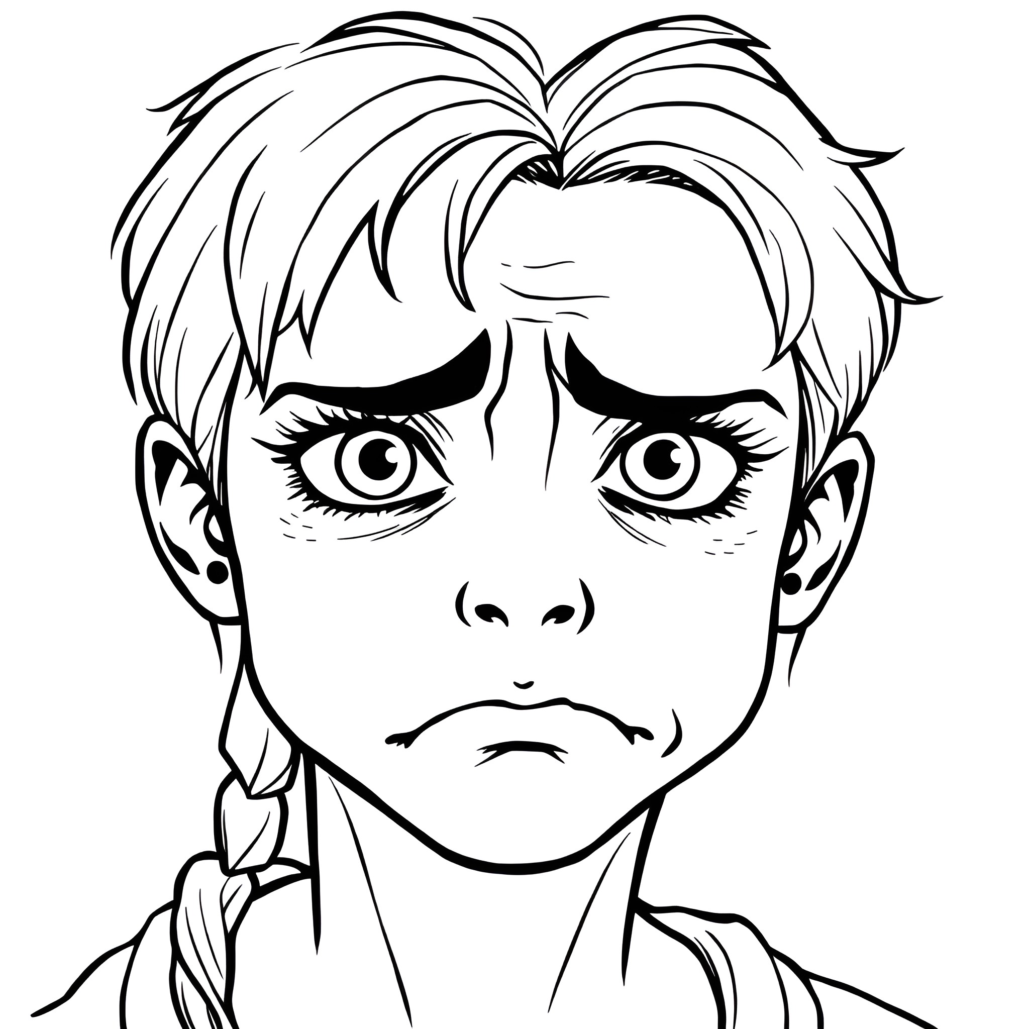 Face of a Troubled Young Boy Coloring Page (free black-and-white line drawing printable PDF for all, from beginners to advanced learners, including children, teens, adults, and seniors)