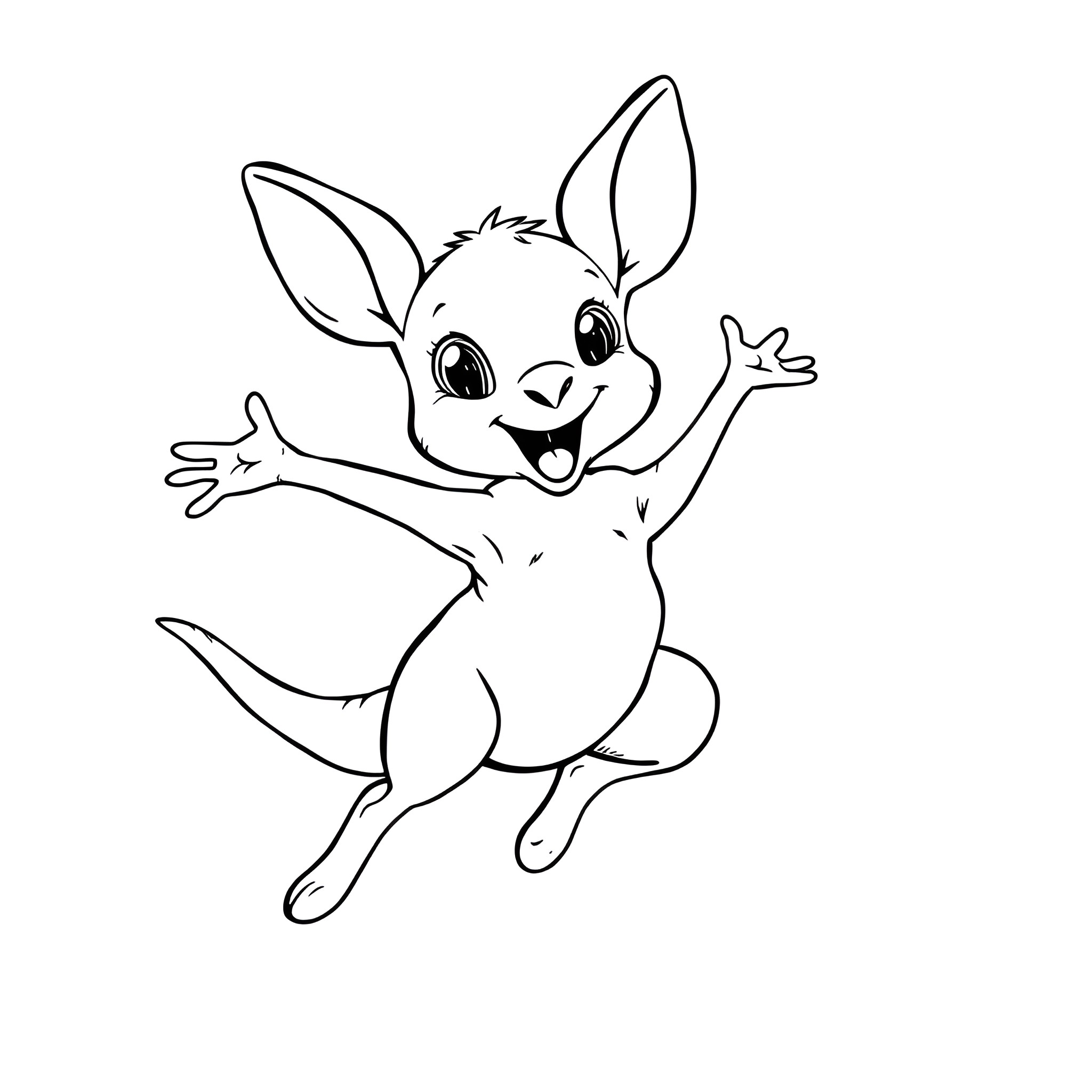 Baby Kangaroo Jumping Excitedly Coloring Page (free black-and-white line drawing printable PDF for all, from beginners to advanced learners, including children, teens, adults, and seniors)