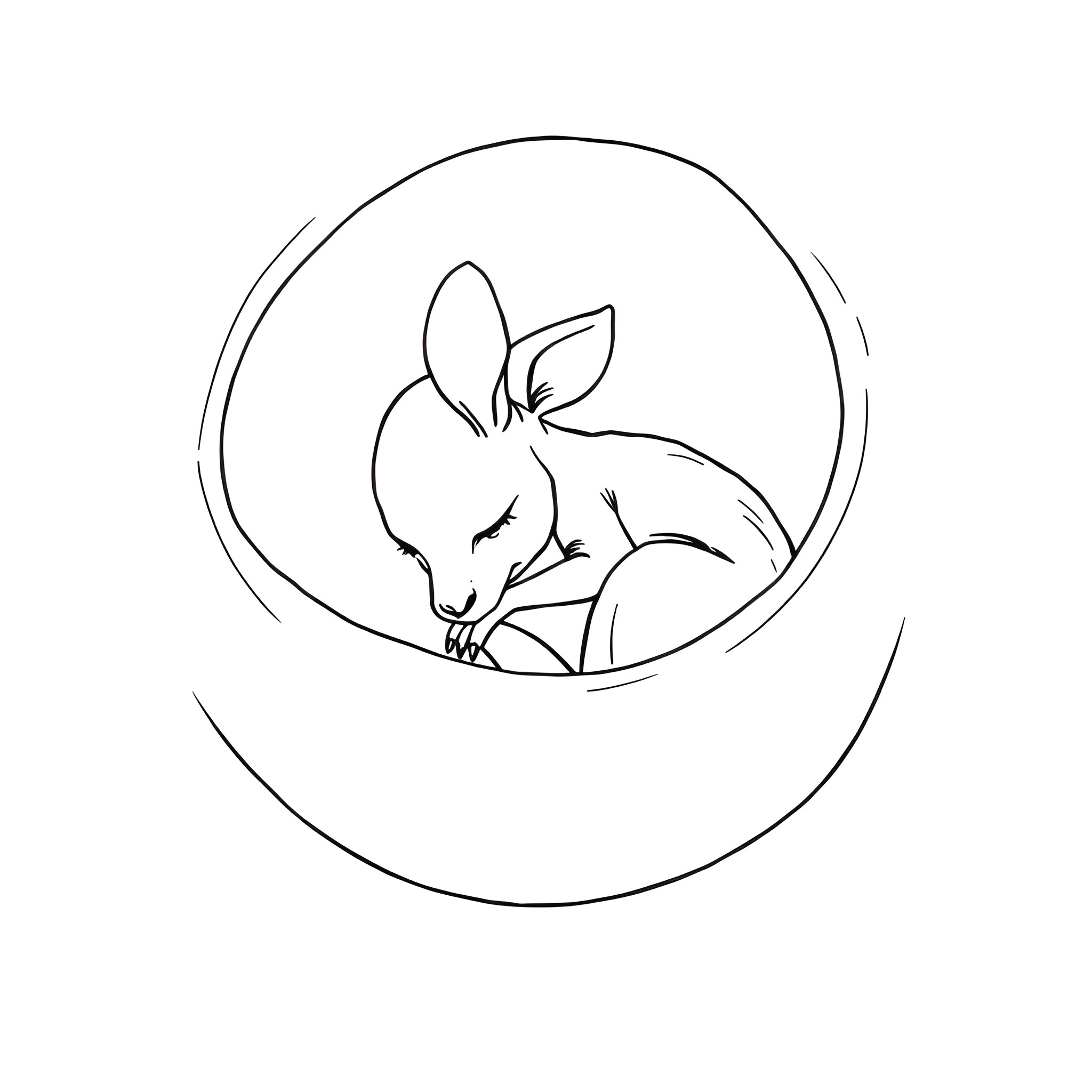 Baby Kangaroo resting in the pouch Coloring Page (free black-and-white line drawing printable PDF for all, from beginners to advanced learners, including children, teens, adults, and seniors)