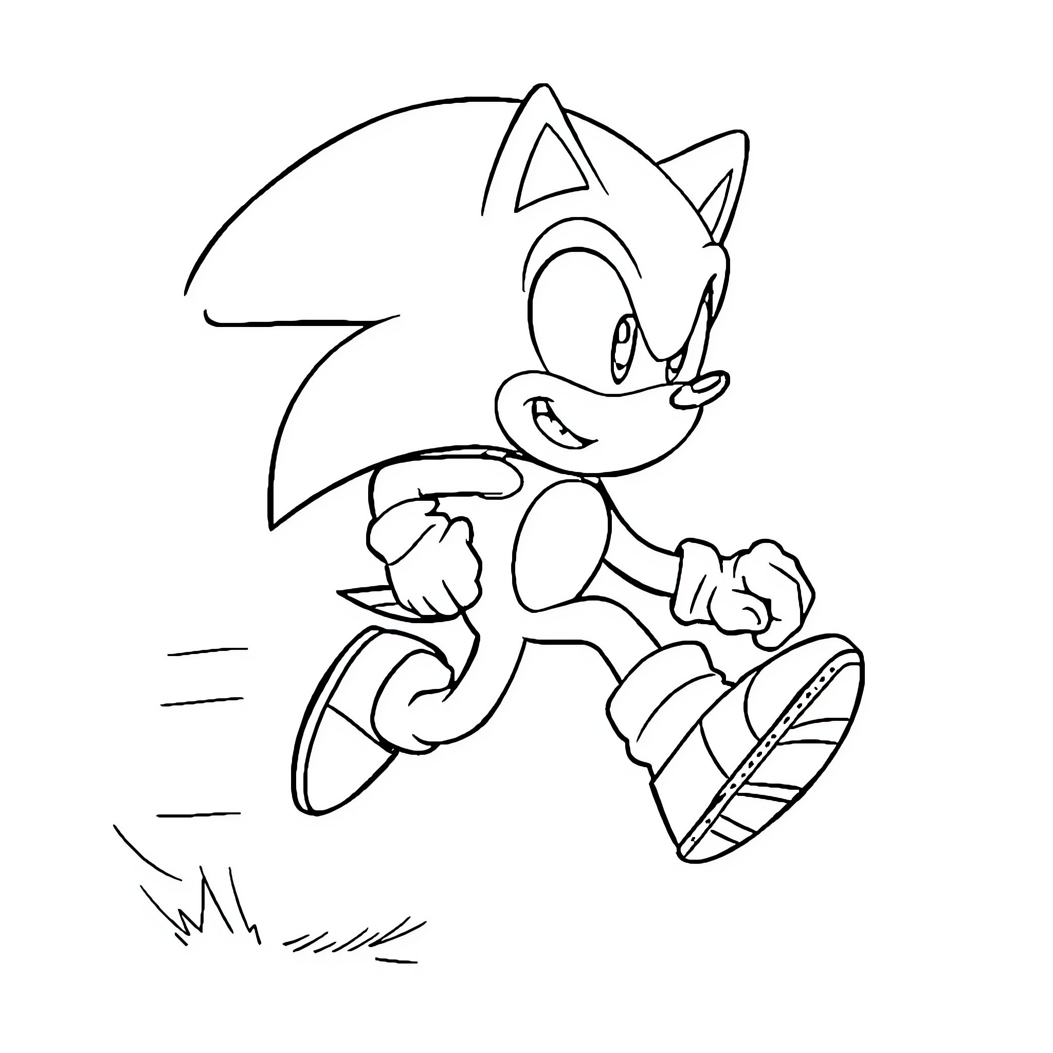 Sonic the Hedgehog running energetically Coloring Page (free black-and-white line drawing printable PDF for all, from beginners to advanced learners, including children, teens, adults, and seniors)